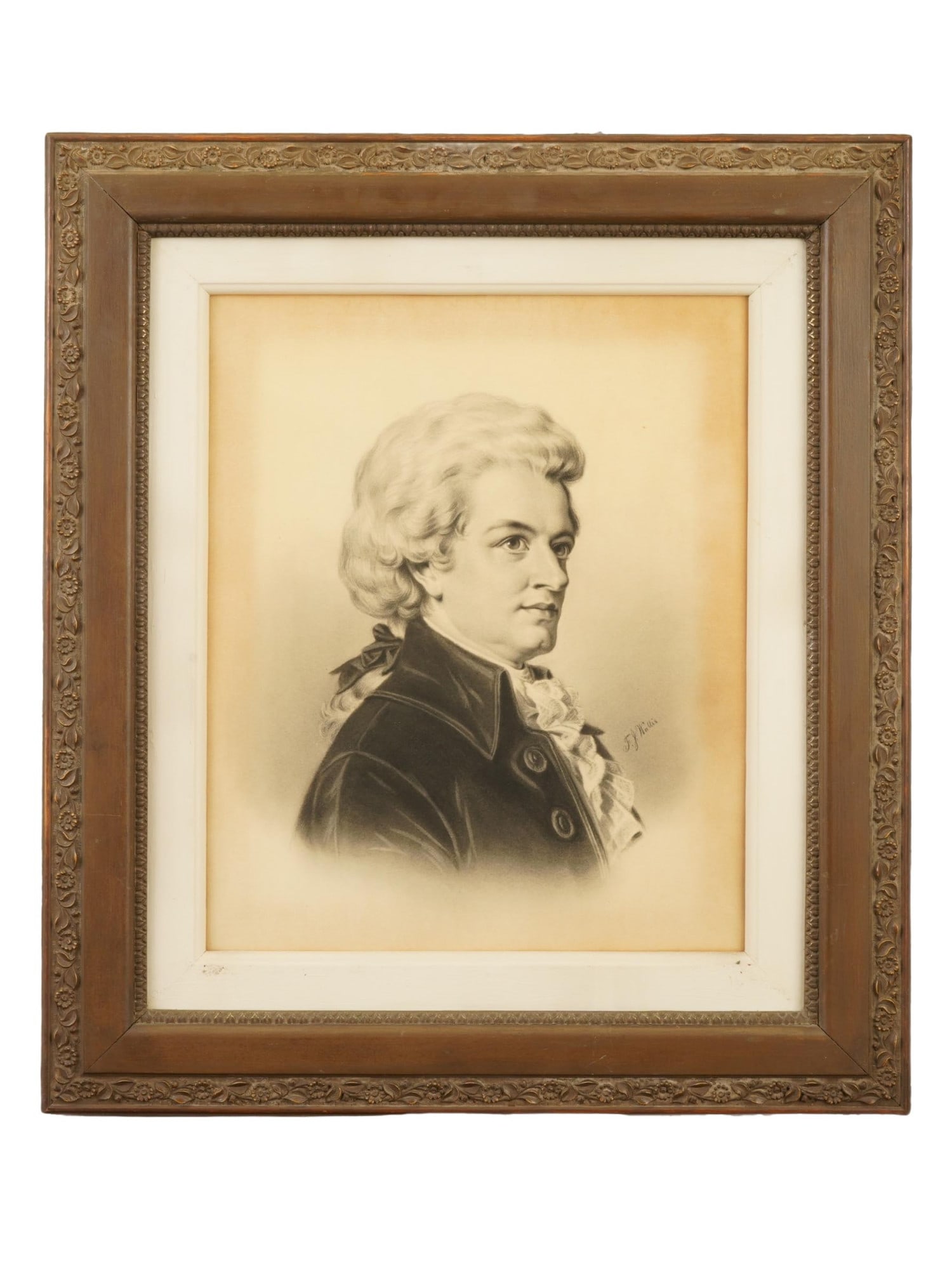 PORTRAIT OF MOZART CHARCOAL PAINTING SIGNED WALLIS (1 of 4)