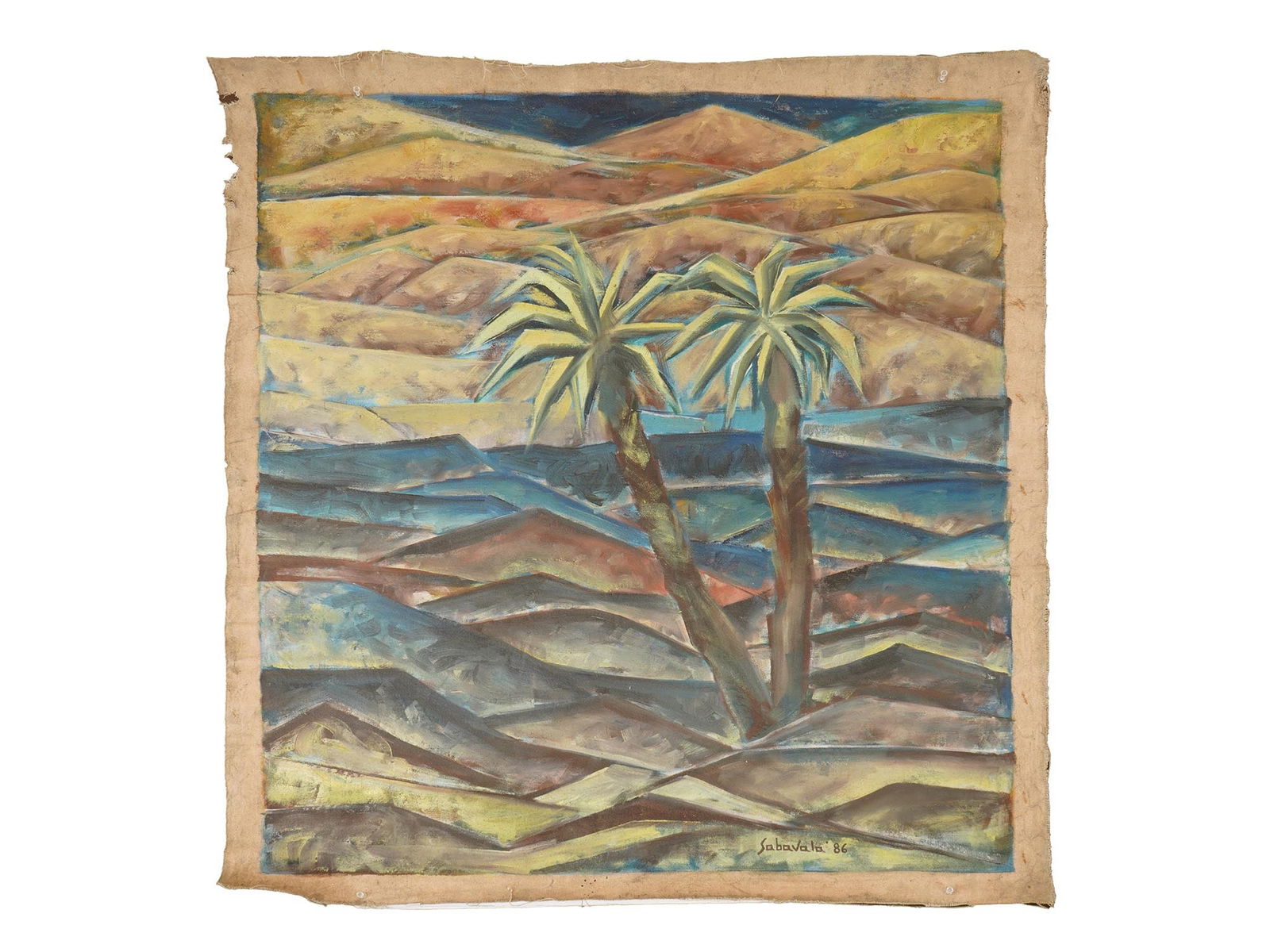 INDIAN PAINTING SIGNED J. SABAVALA DESERT LANDSCAPE (1 of 4)