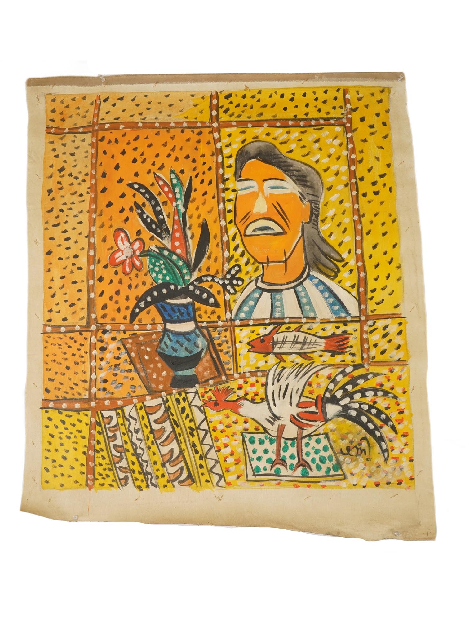 INDIAN ACRYLIC PAINTING SIGNED K G SUBRAMANYAN (1 of 4)