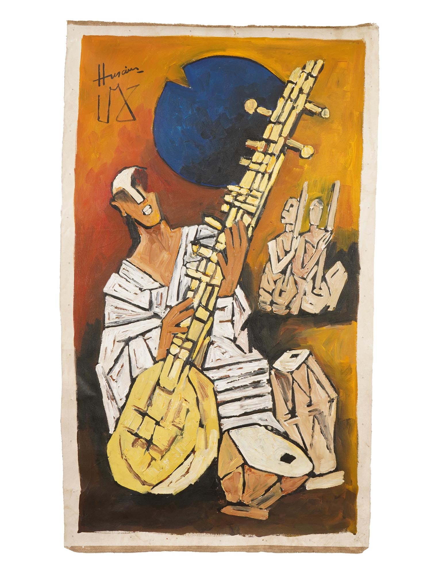 SIGNED M F HUSAIN ACRYLIC RAGA PAINTING W COA (1 of 5)