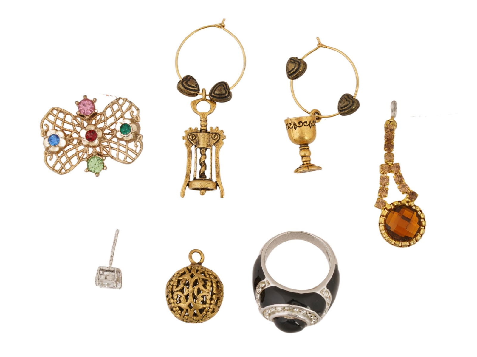 LOT OF ASSORTED VINTAGE JEWELRY BROOCH RING EARRINGS (1 of 13)