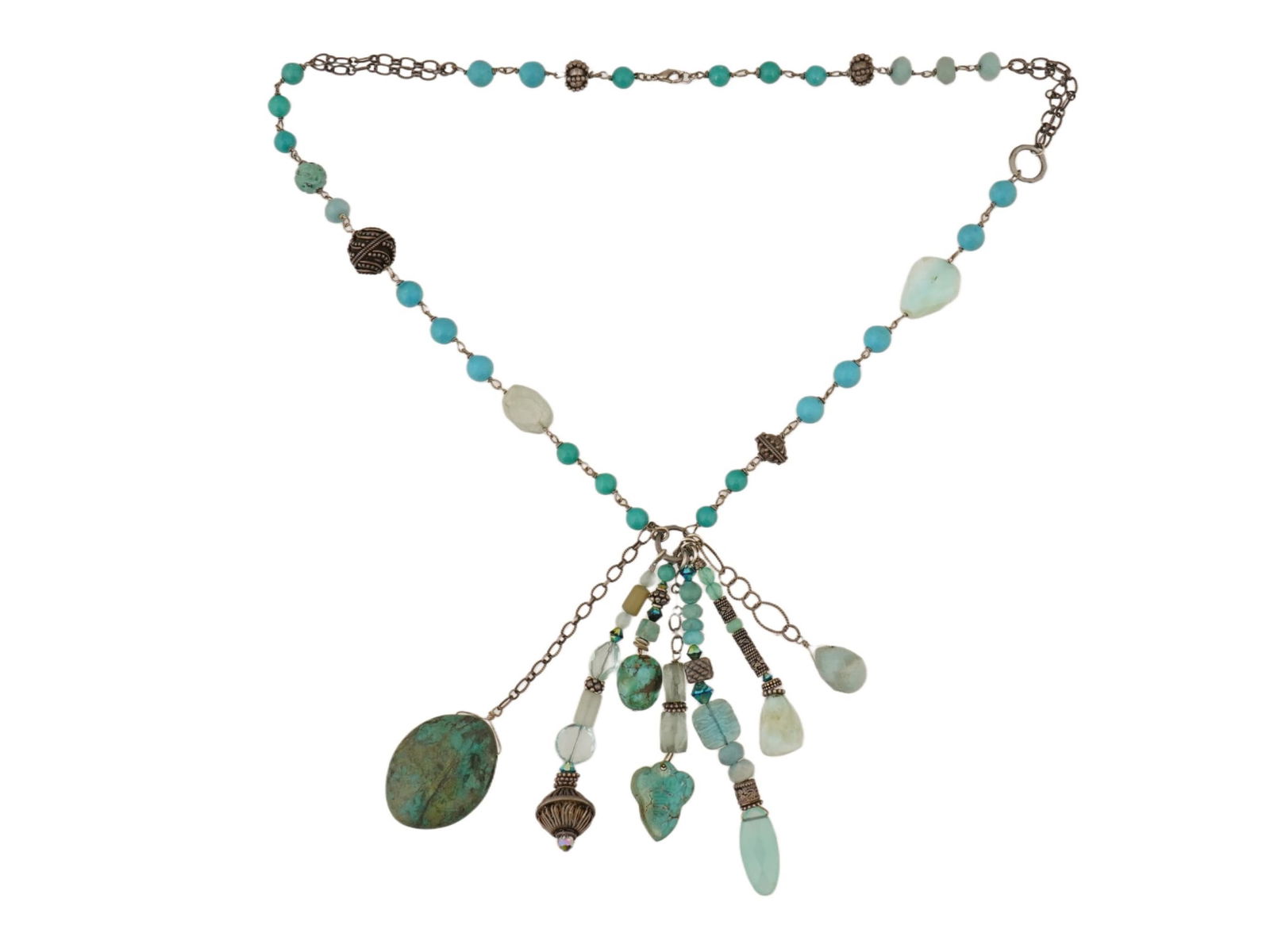 VINTAGE ETHNIC METAL TURQUOISE TASSEL NECKLACE (1 of 5)