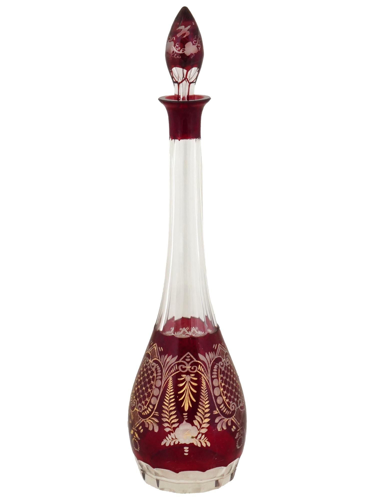 VINTAGE HAND CUT CRYSTAL RUBY RED DECANTER (1 of 5)