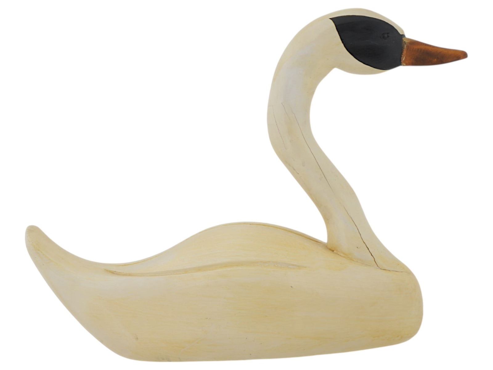 VINTAGE HAND PAINTED WOODEN SWAN DECOY SIGNED: A large vintage hand-painted and hand-carved wooden swan bird decoy. Hand signed S. Allard, and dated 1986 on the bottom. Vintage Fishing Accessories, Decoys and Home Decor. THIS LOT IS ELIGIBL