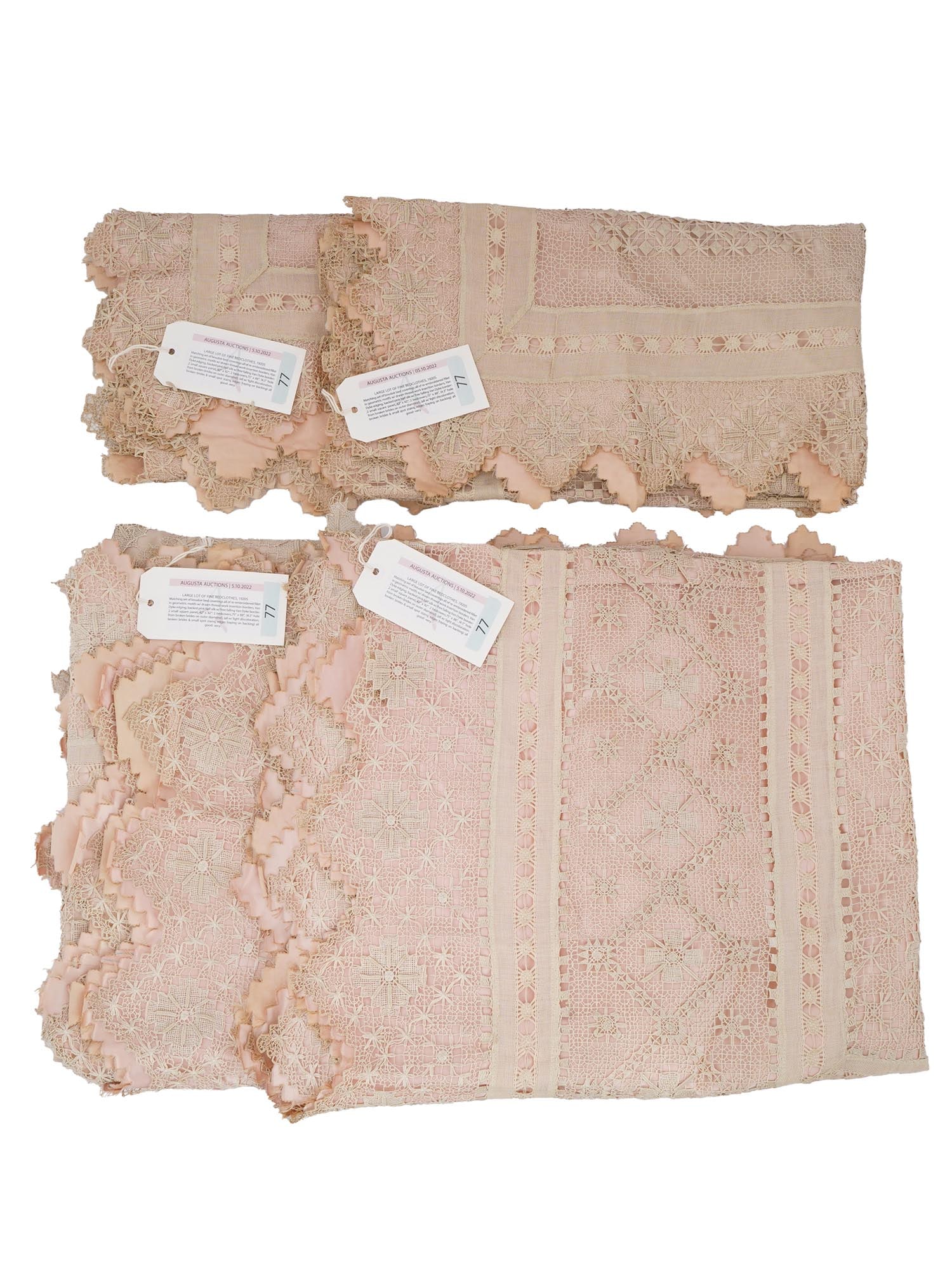 ANTIQUE SET OF FINE EMBROIDERED BED COVERINGS 1920S: An antique set of fine embroidered bed coverings. Circa the early 20th century, the 1920s. The matching bed coverings are hand embroidered with geometric patterns and flower motifs with drawn thread w