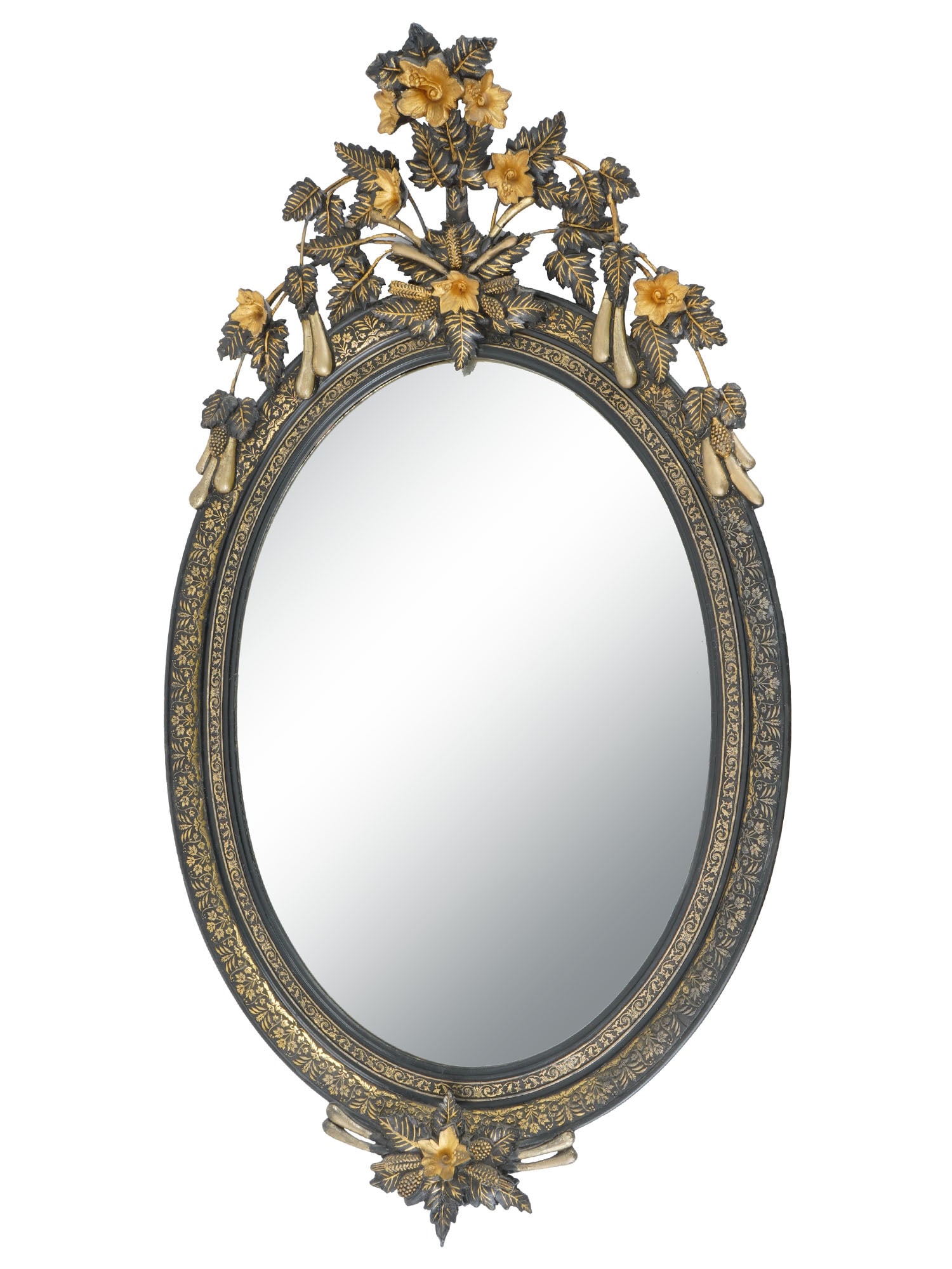 ANTIQUE CONTINENTAL EBONIZED GOLD LEAF WALL MIRROR (1 of 5)