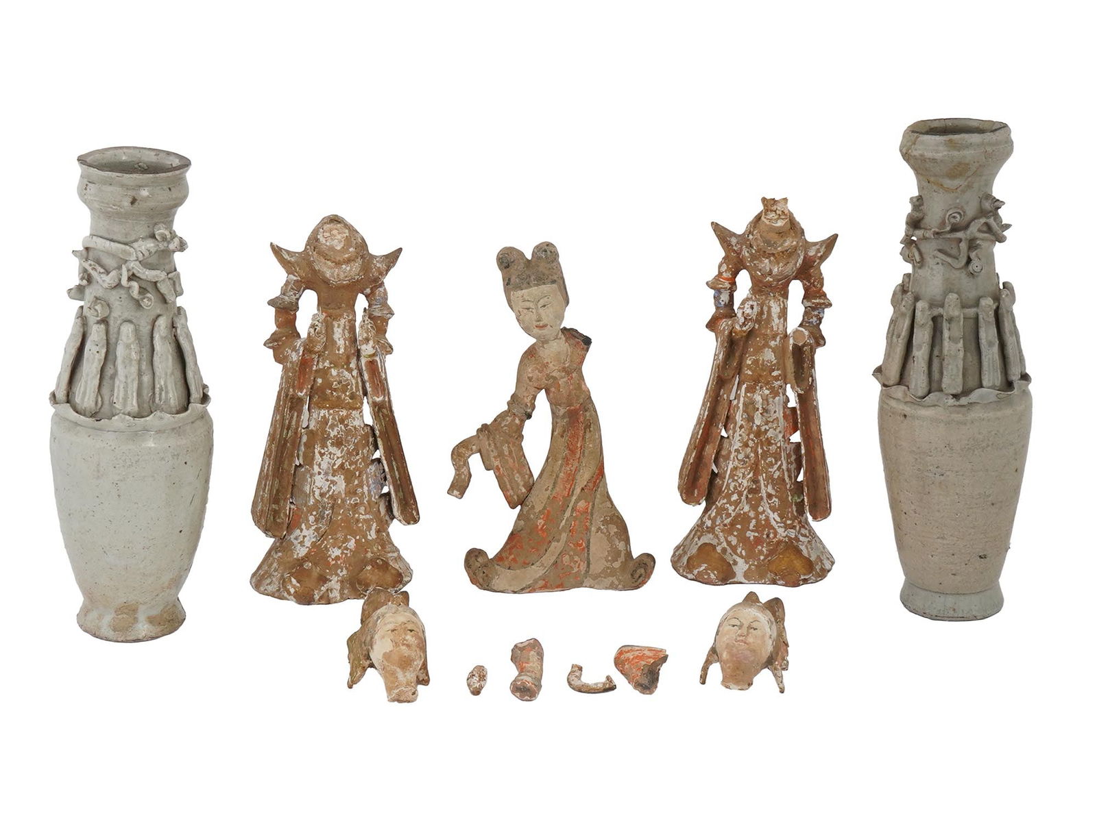 ANTIQUE CHINESE FUNERARY CERAMIC FIGURINES AND VASES (1 of 17)