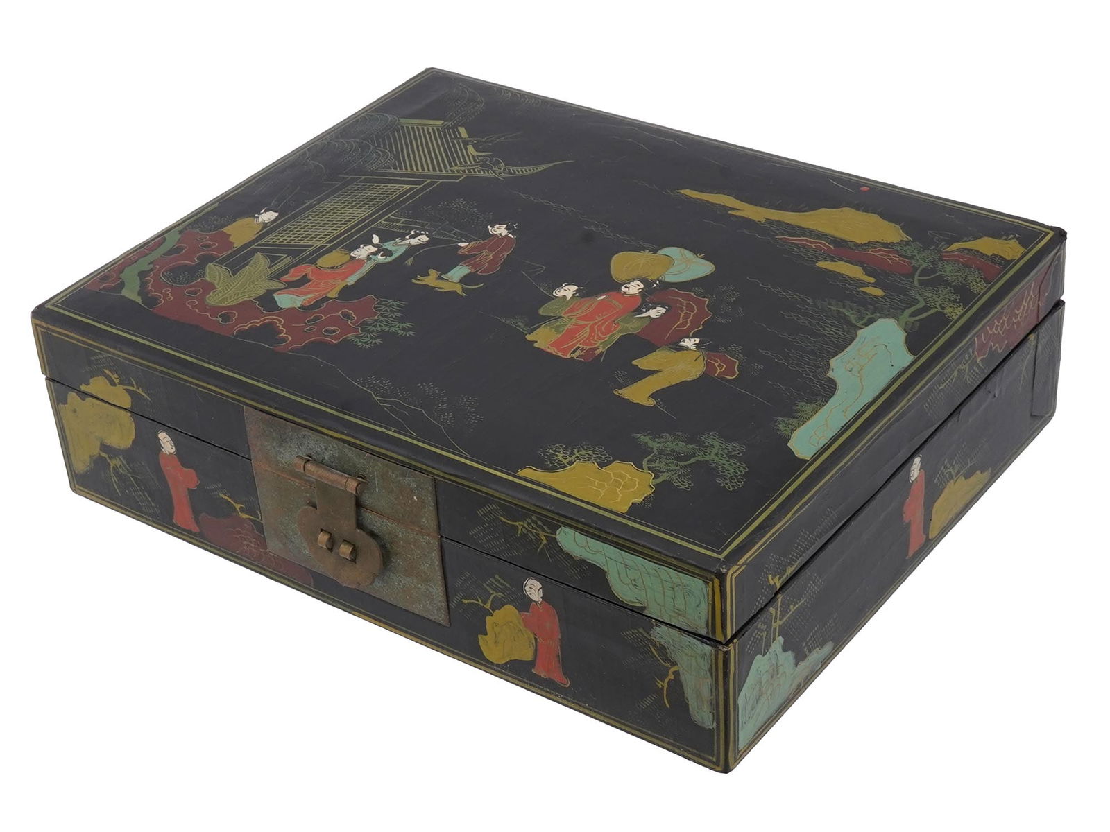 ANTIQUE CHINESE HAND PAINTED LACQUERED JEWELRY BOX (1 of 9)