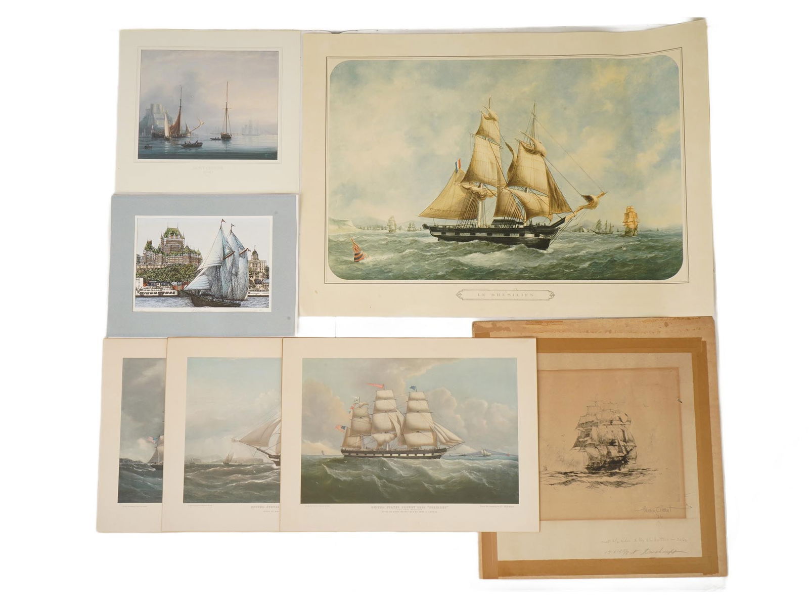 ANTIQUE MARITIME LITHOGRAPHS ETCHING SAILING VESSELS (1 of 13)