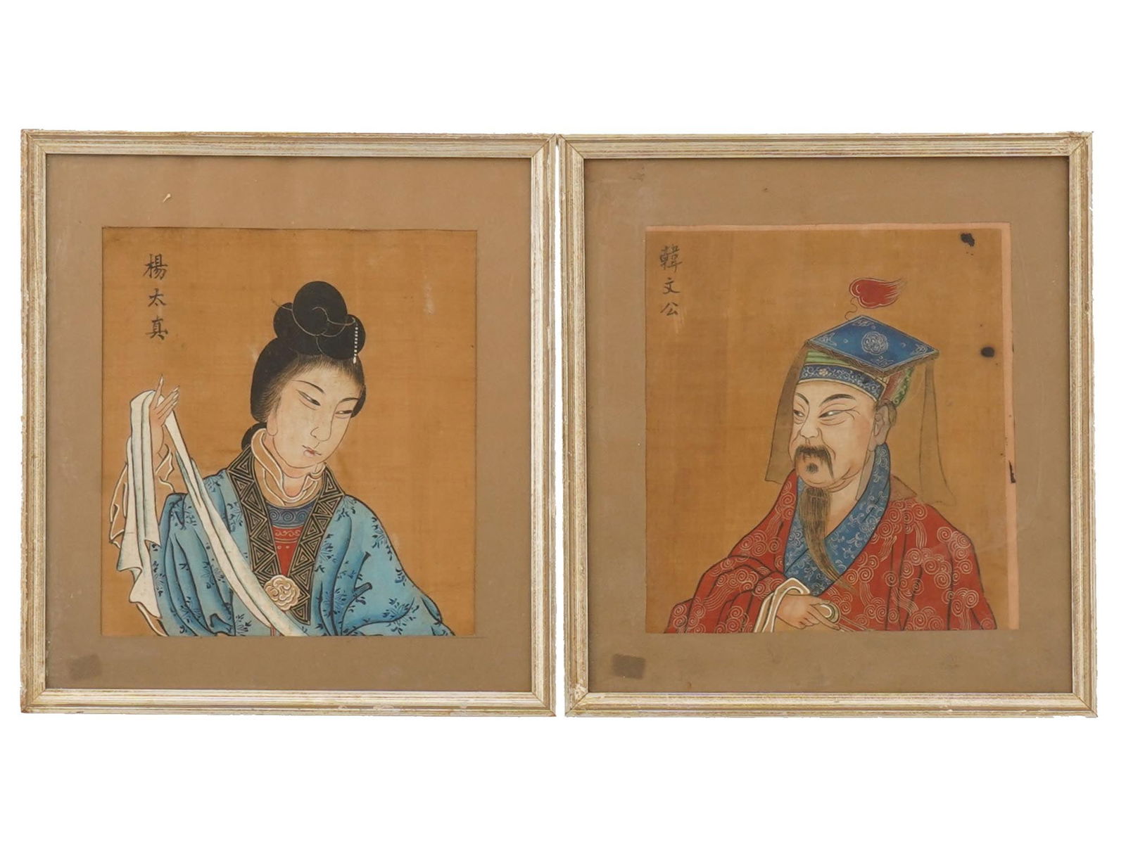 PAIR OF ANTIQUE JAPANESE PORTRAIT PAINTINGS ON SILK (1 of 4)