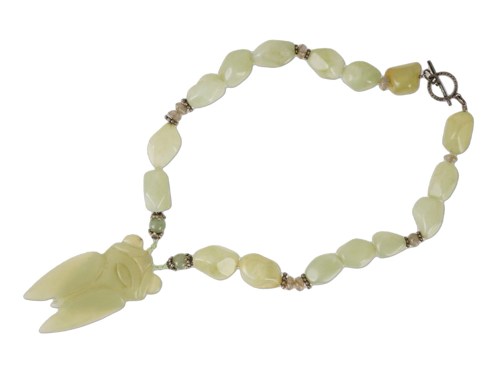 CARVED CELADON GREEN JADE BEADED DESIGN NECKLACE (1 of 5)