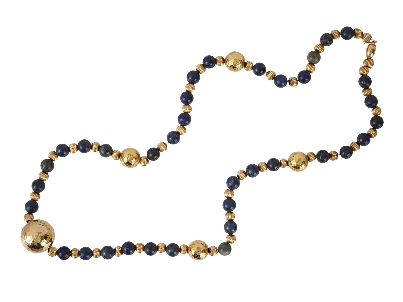 14K GOLD AND LAPIS LAZULI STONE BEADED NECKLACE (1 of 3)