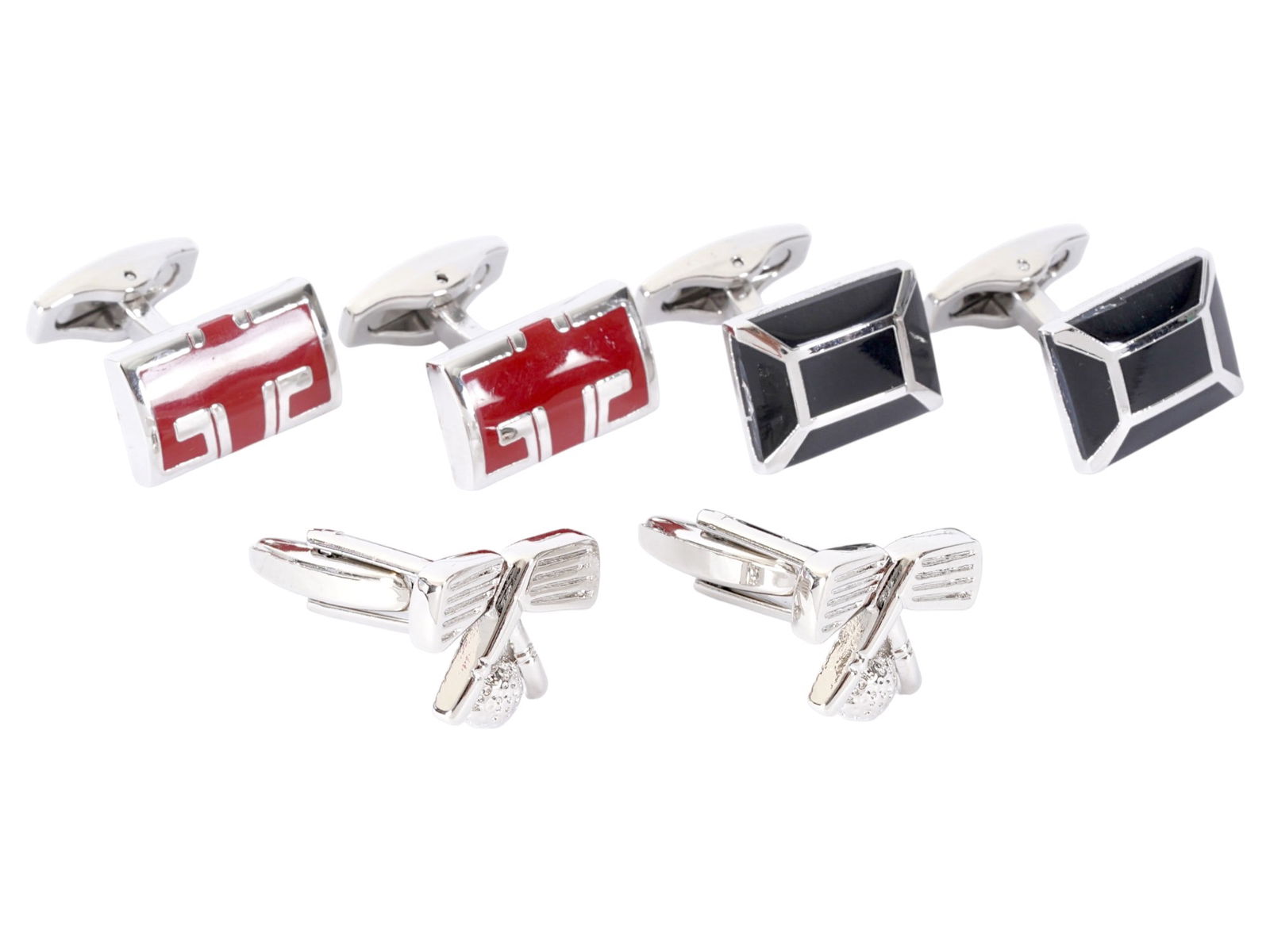 THREE ART DECO STYLE STERLING SILVER ENAMEL CUFFLINKS (1 of 4)