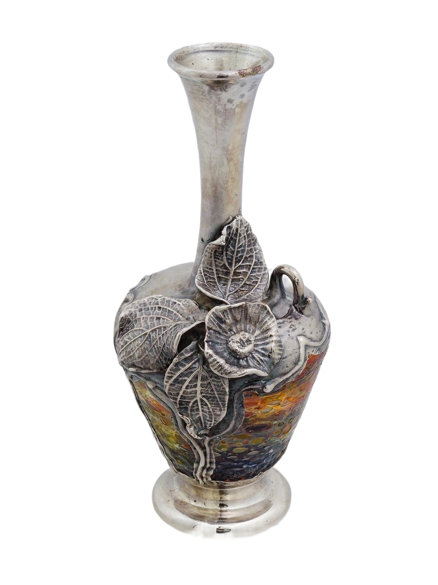 VINTAGE KING SOLOMON FINDS SILVER AND ART GLASS VASE (1 of 10)