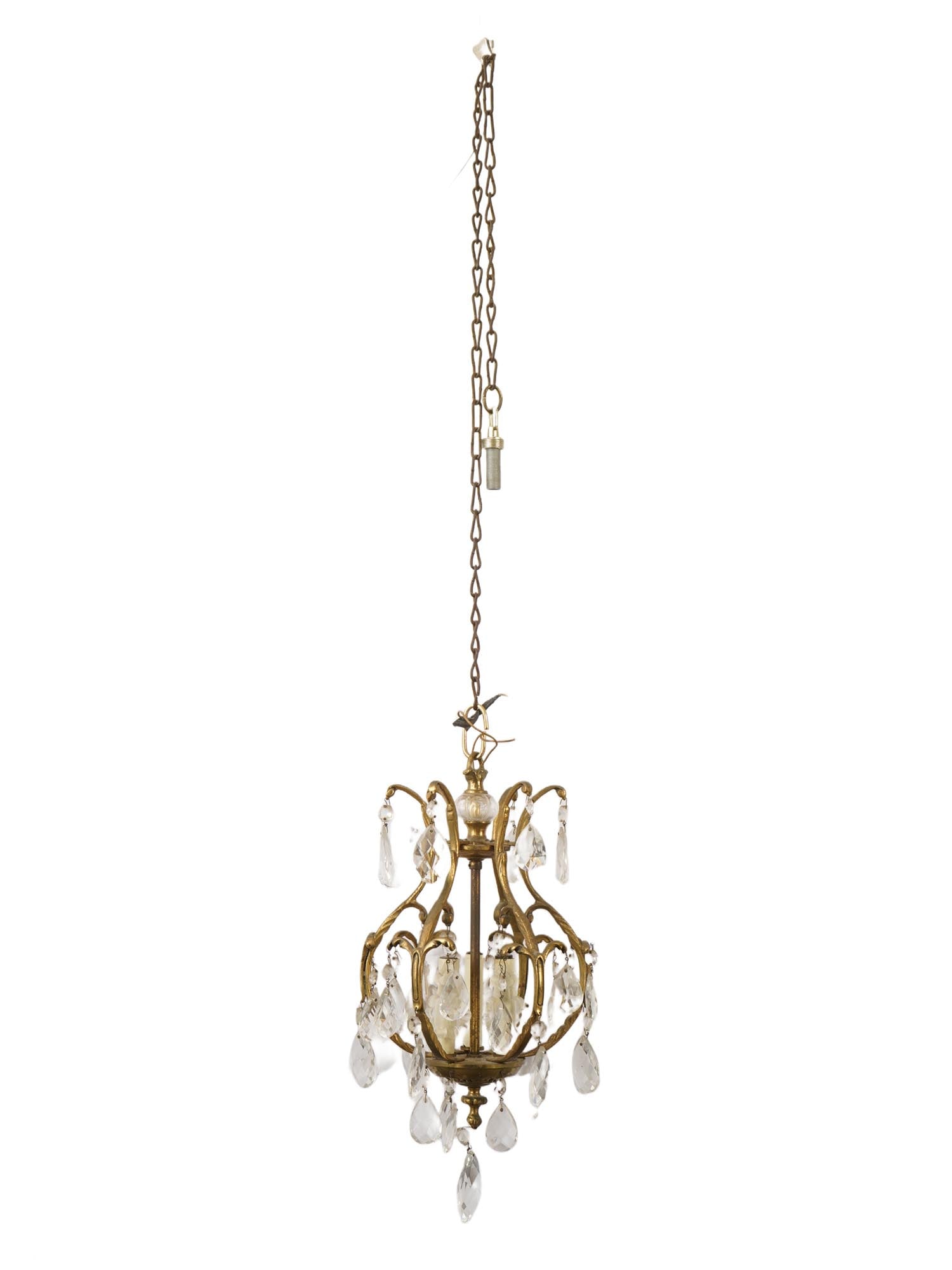 FRENCH STYLE BRASS AND CRYSTAL BIRDCAGE CHANDELIER (1 of 5)