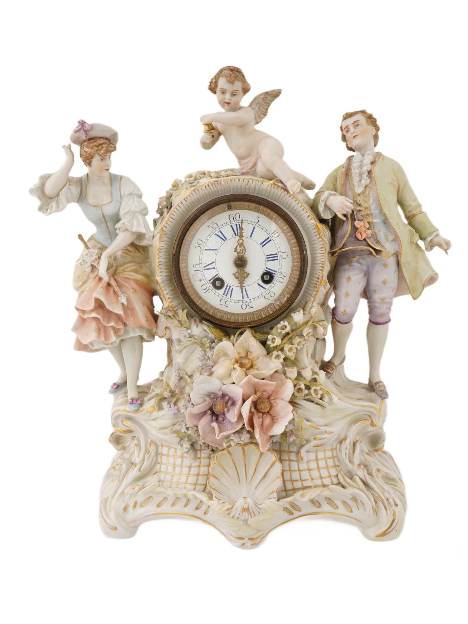 GERMAN DRESDEN PORCELAIN FIGURAL MANTLE CLOCK (1 of 13)