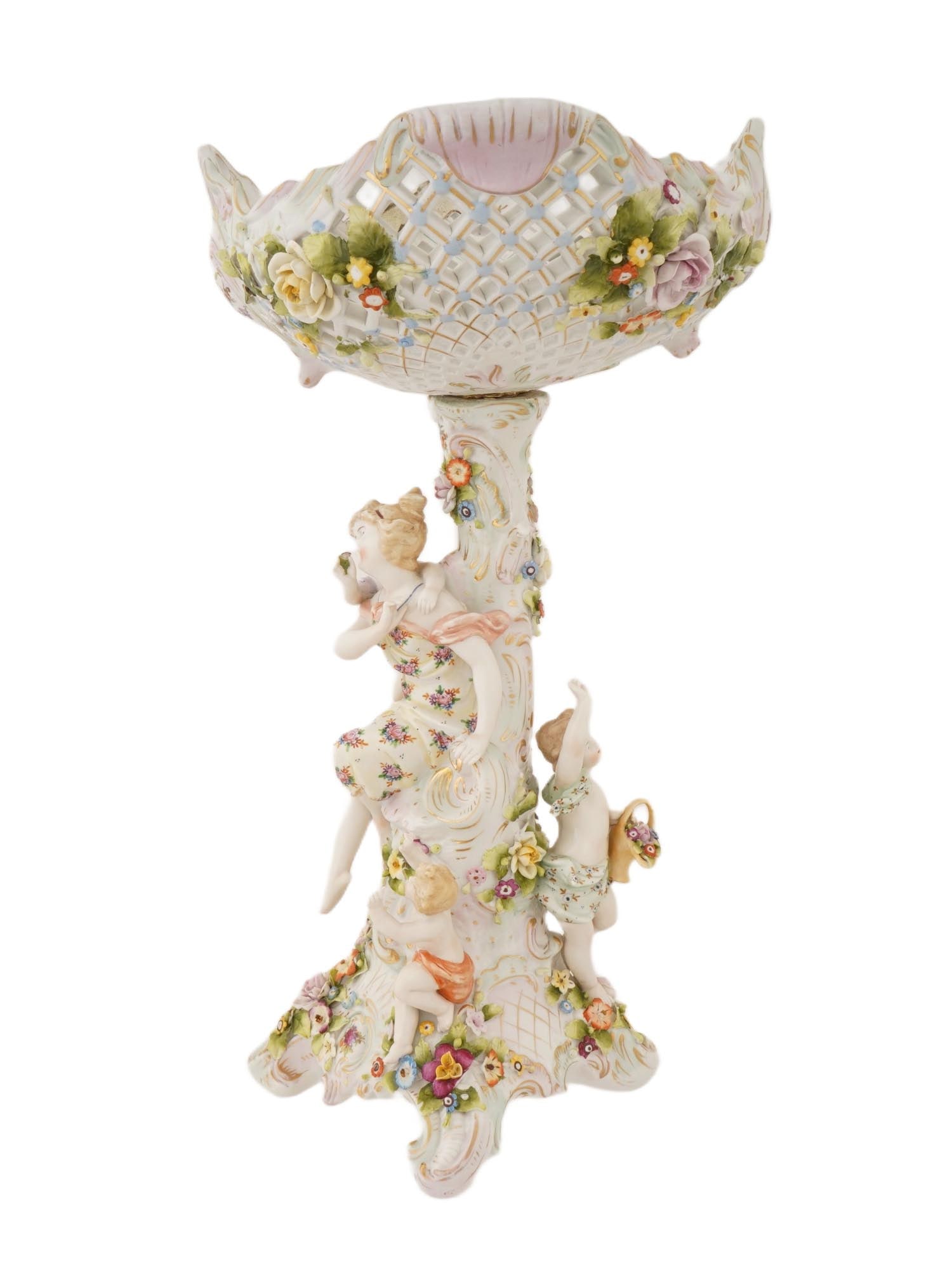 DRESDEN PUTTI GILT PORCELAIN FIGURAL CENTERPIECE (1 of 12)