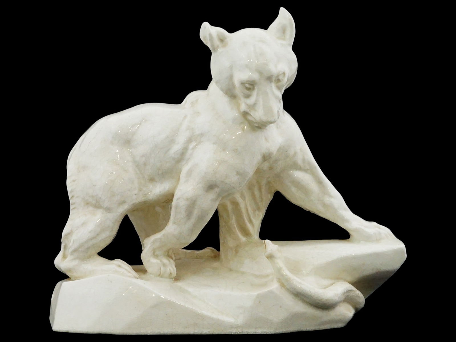 VINTAGE ART DECO FAIENCE CRAQUELE POLAR BEAR FIGURINE (1 of 9)