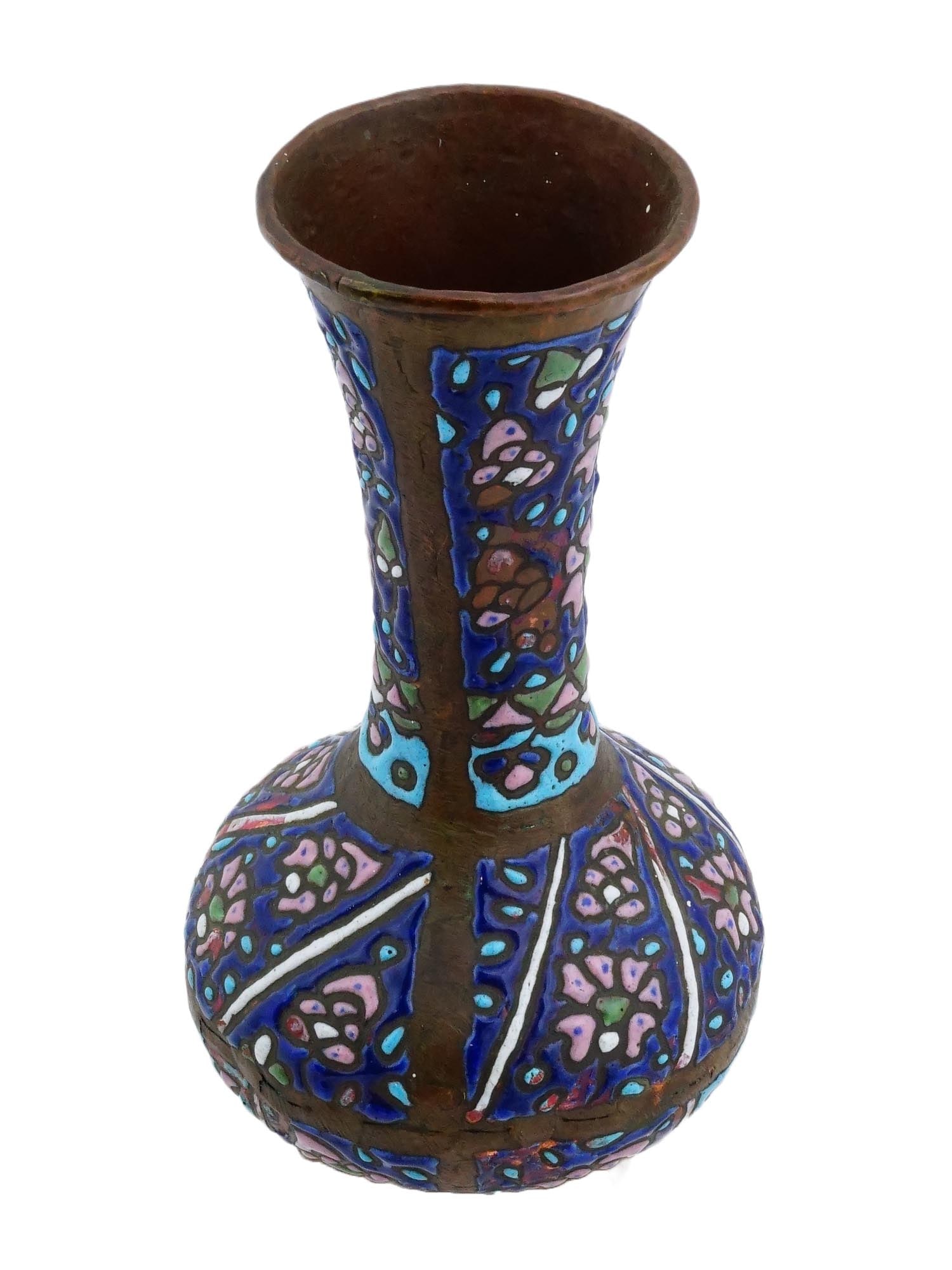 ANTIQUE MIDDLE EASTERN ENAMEL COPPER VASE (1 of 7)