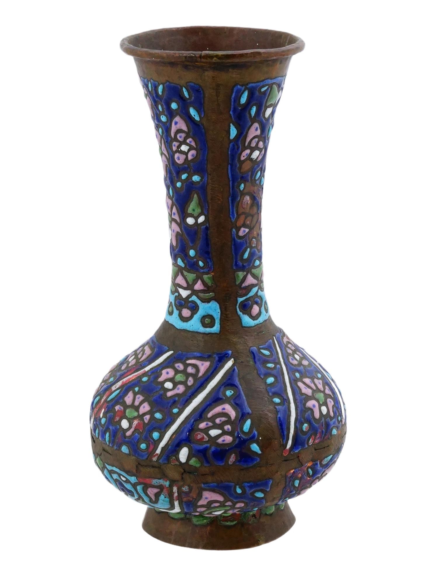 ANTIQUE MIDDLE EASTERN ENAMEL COPPER VASE - 2