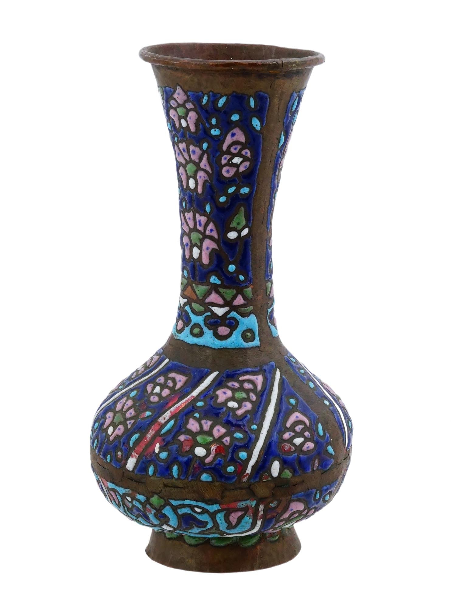 ANTIQUE MIDDLE EASTERN ENAMEL COPPER VASE - 3