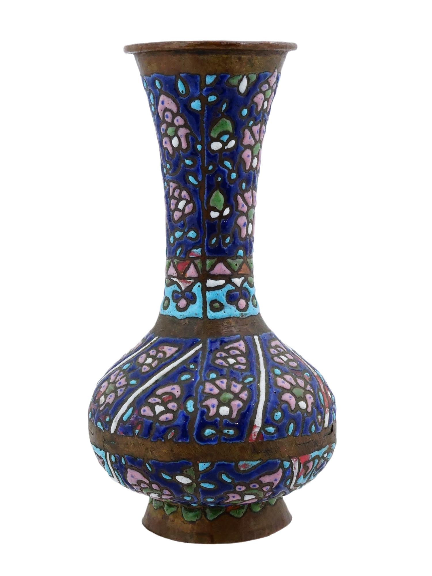 ANTIQUE MIDDLE EASTERN ENAMEL COPPER VASE - 4