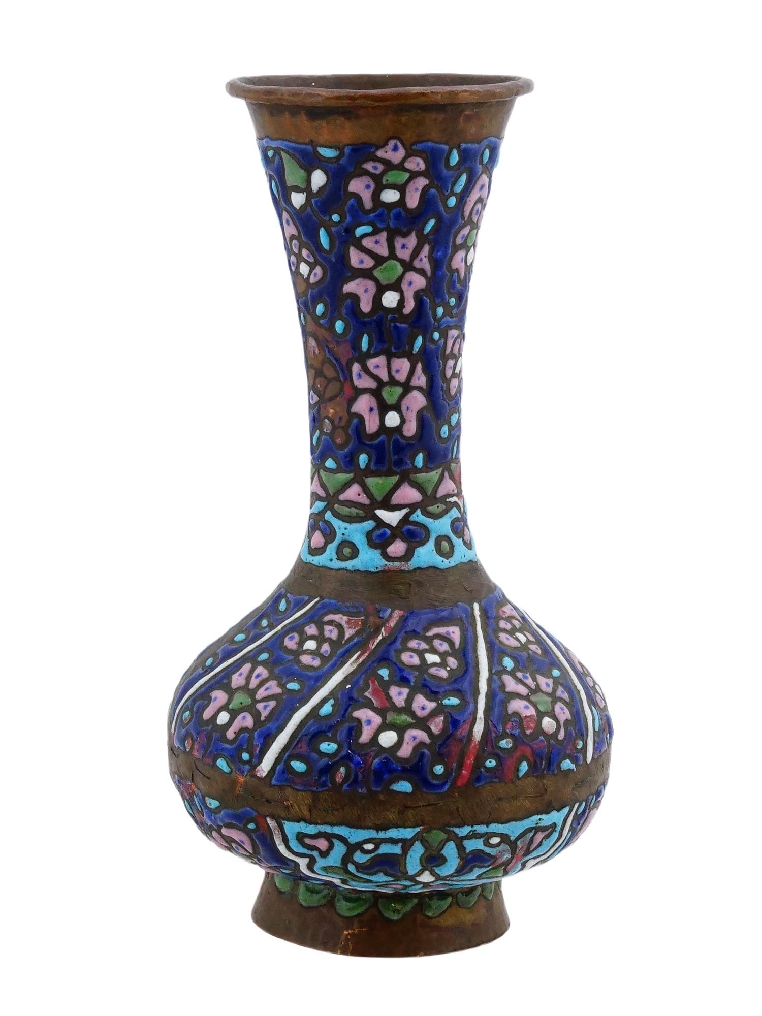 ANTIQUE MIDDLE EASTERN ENAMEL COPPER VASE - 5