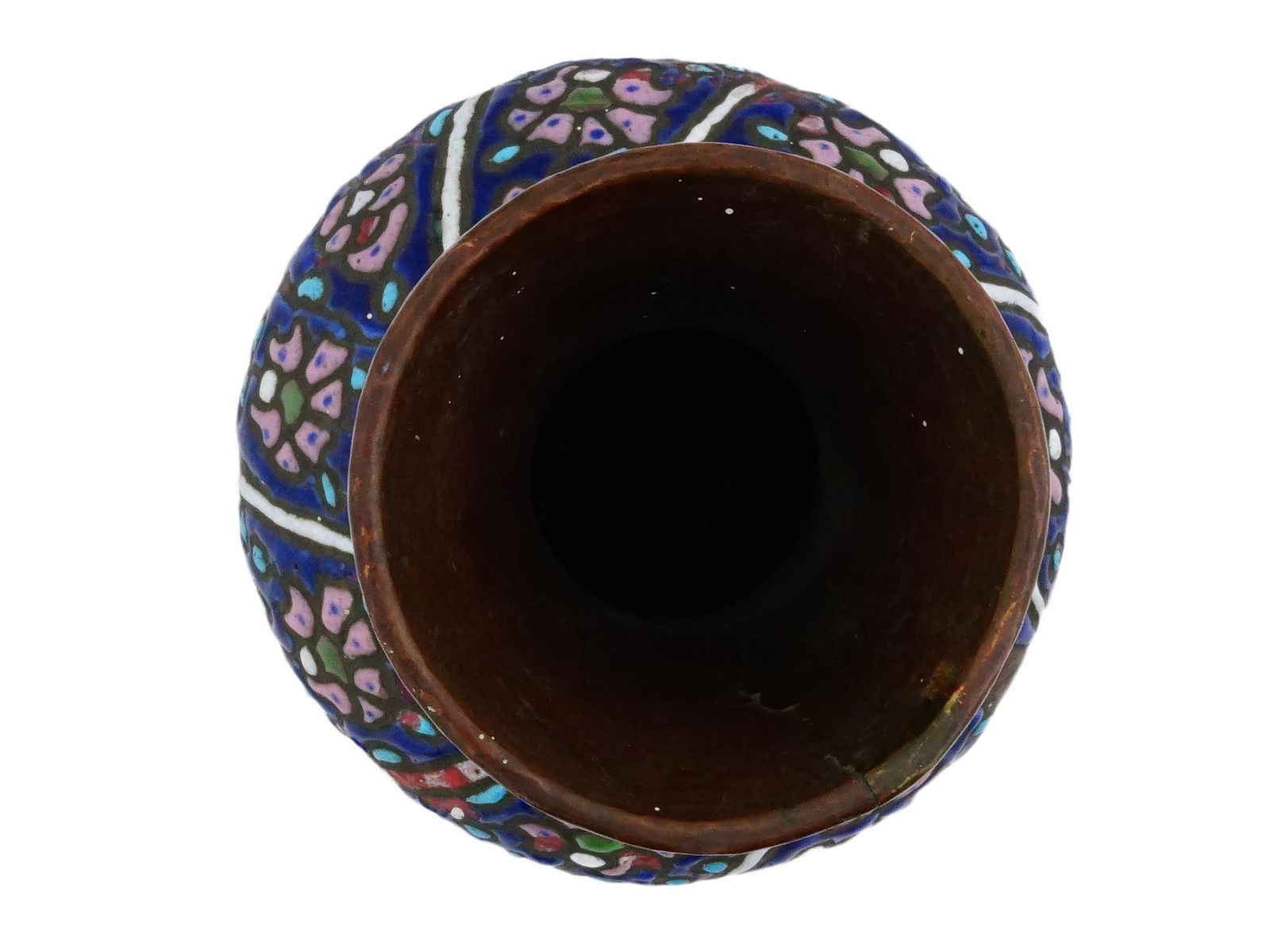 ANTIQUE MIDDLE EASTERN ENAMEL COPPER VASE - 7