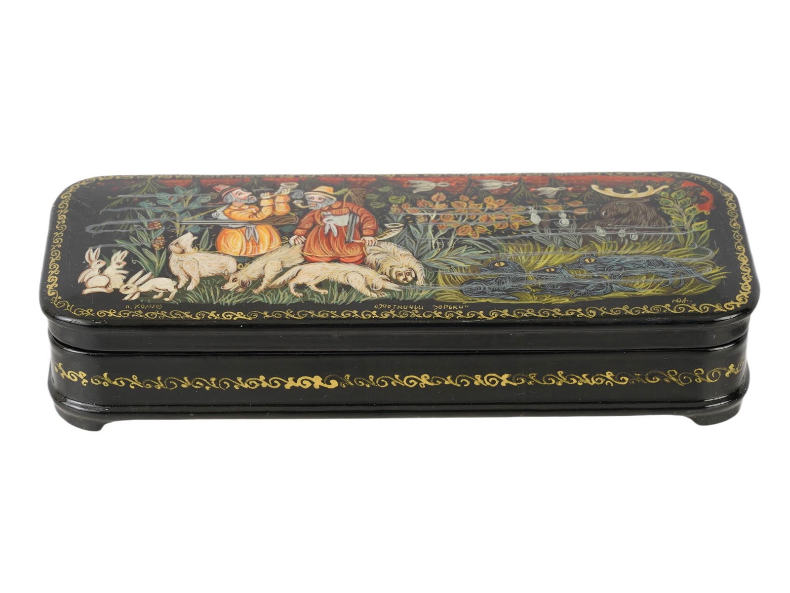 RUSSIAN KHOLUY LACQUERED WOODEN TRINKET BOX (1 of 6)