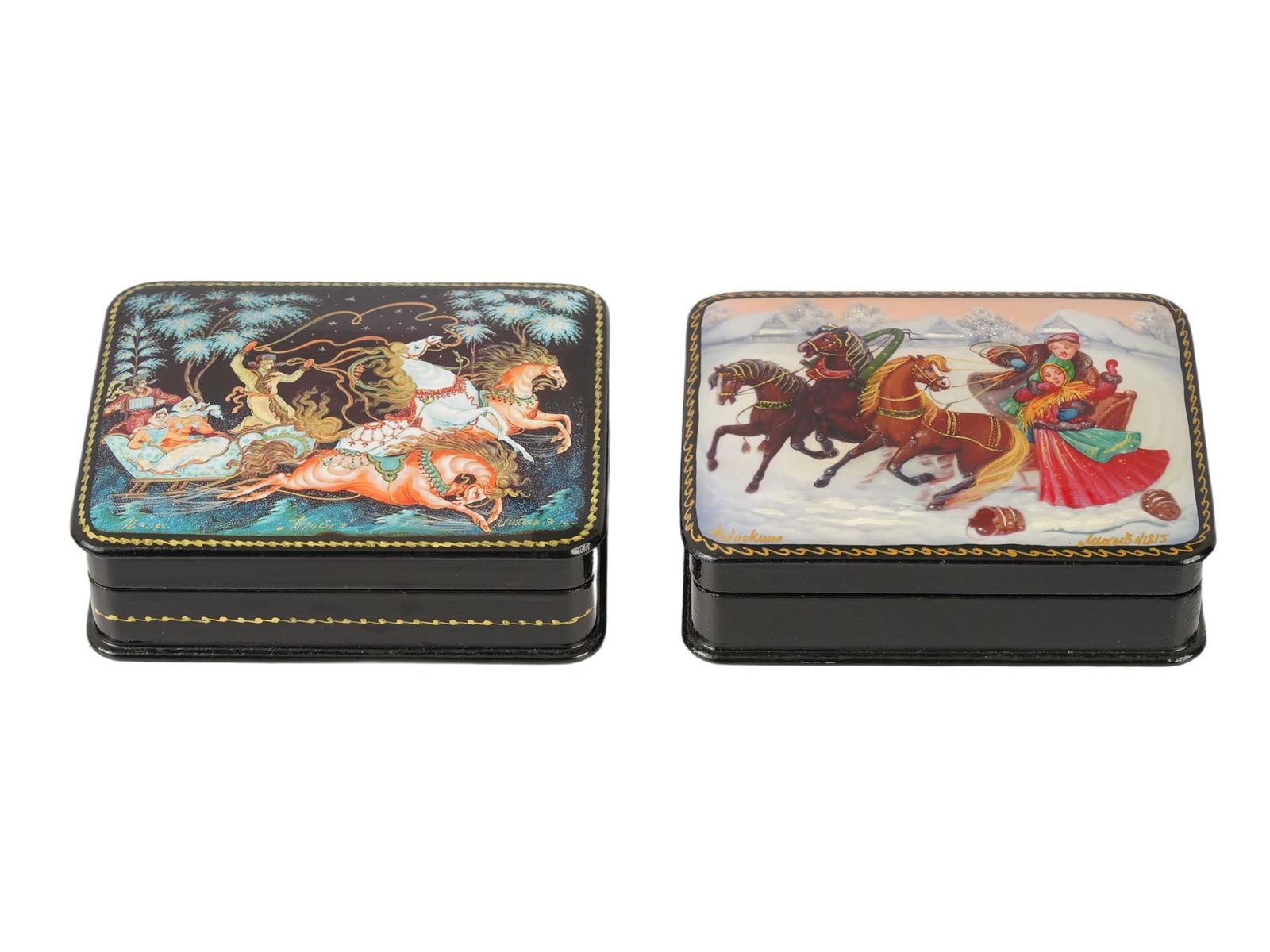 RUSSIAN PALEKH FEDOSKINO LACQUERED TRINKET BOXES (1 of 8)