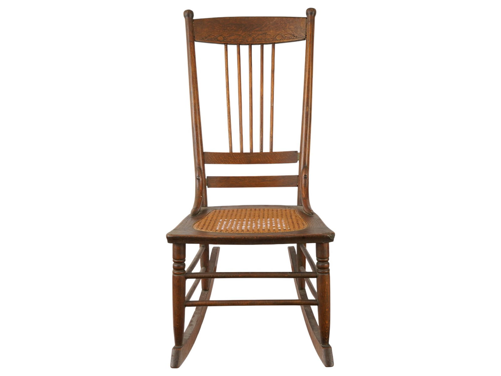 ANTIQUE WOOD ROCKING CHAIR WITH WEAVING CANE SEAT (1 of 6)