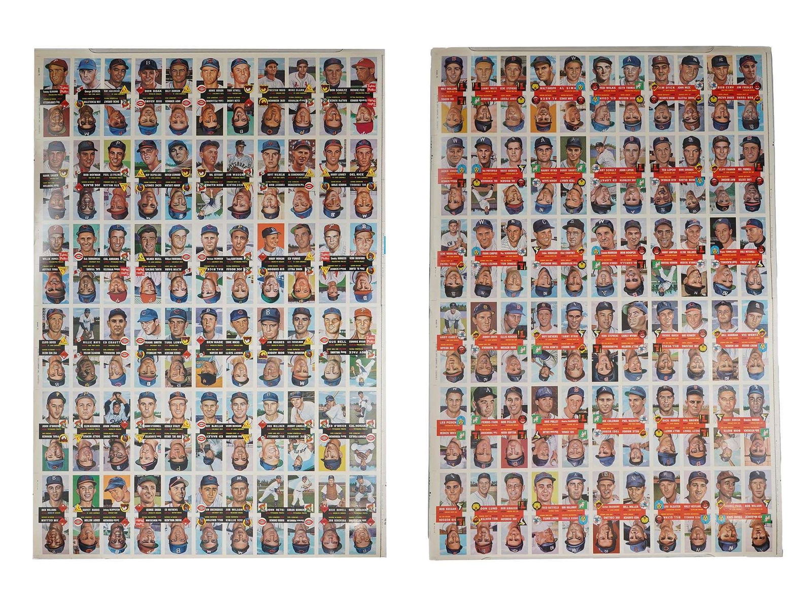 2 UNCUT SHEETS OF 1953 TOPPS REPRINT: Offered here are two uncut sheets of 1953 Topps reprint cards, showcasing the classic artwork and design of one of the most beloved baseball card sets ever produced. These sheets highlight the full ru