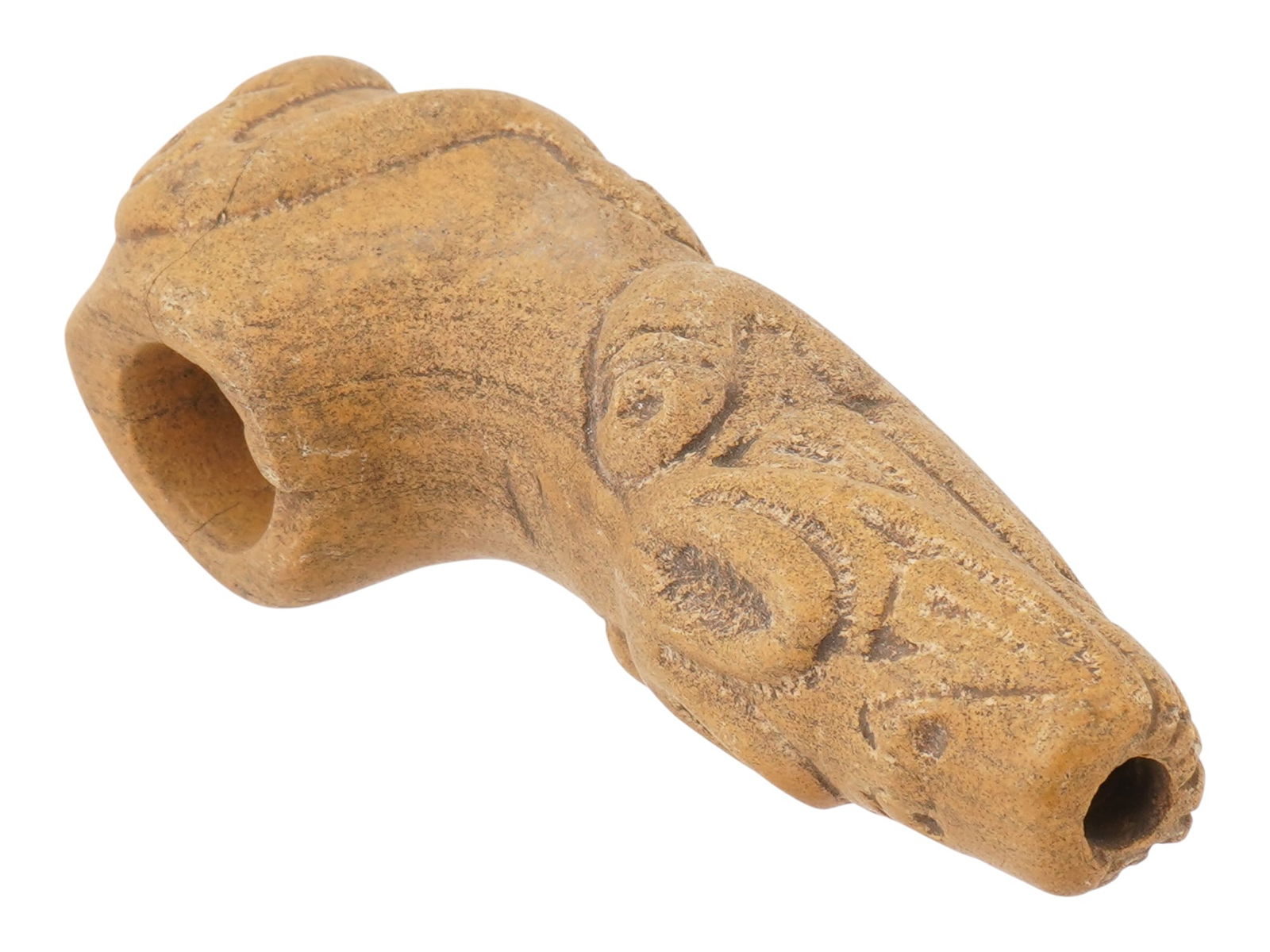 ANCIENT PRE COLUMBIAN CARVED STONE TAINO FIGURAL PIPE (1 of 6)