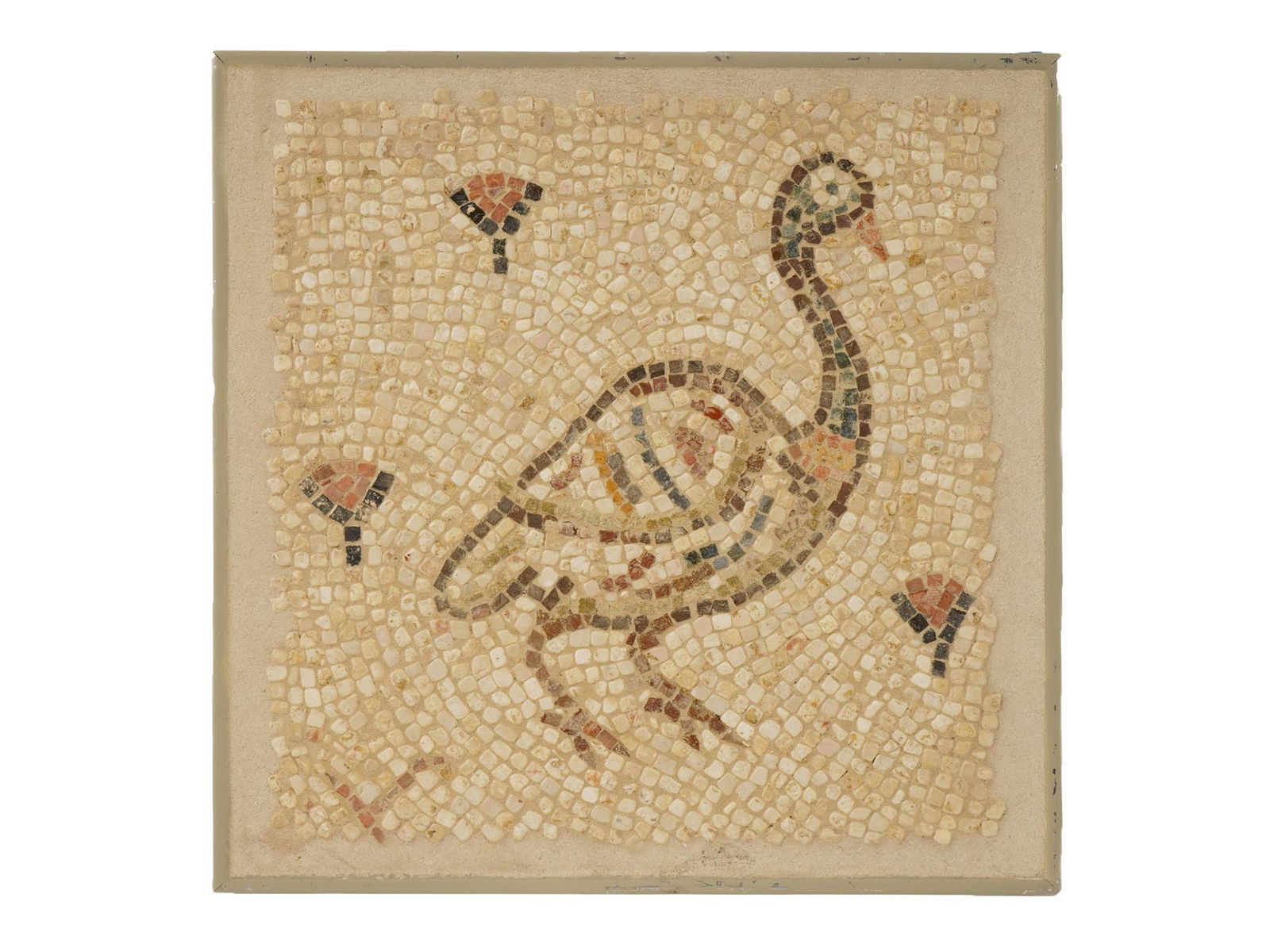 ANCIENT ROMAN MOSAIC TILE A BIRD WITH LOTUS FLOWERS (1 of 3)