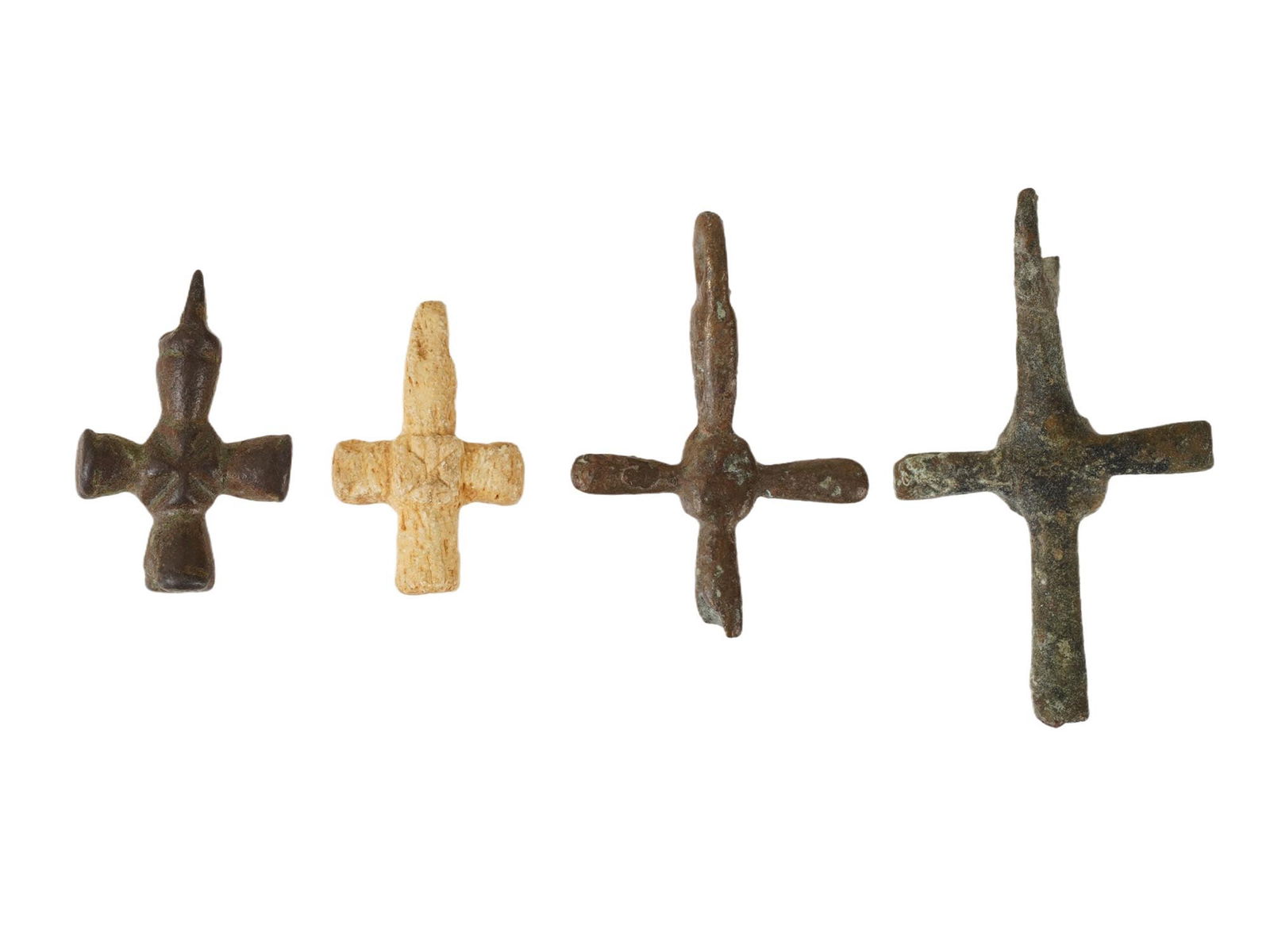 ANCIENT BYZANTINE BRONZE AND FAIENCE CROSS PENDANTS (1 of 4)