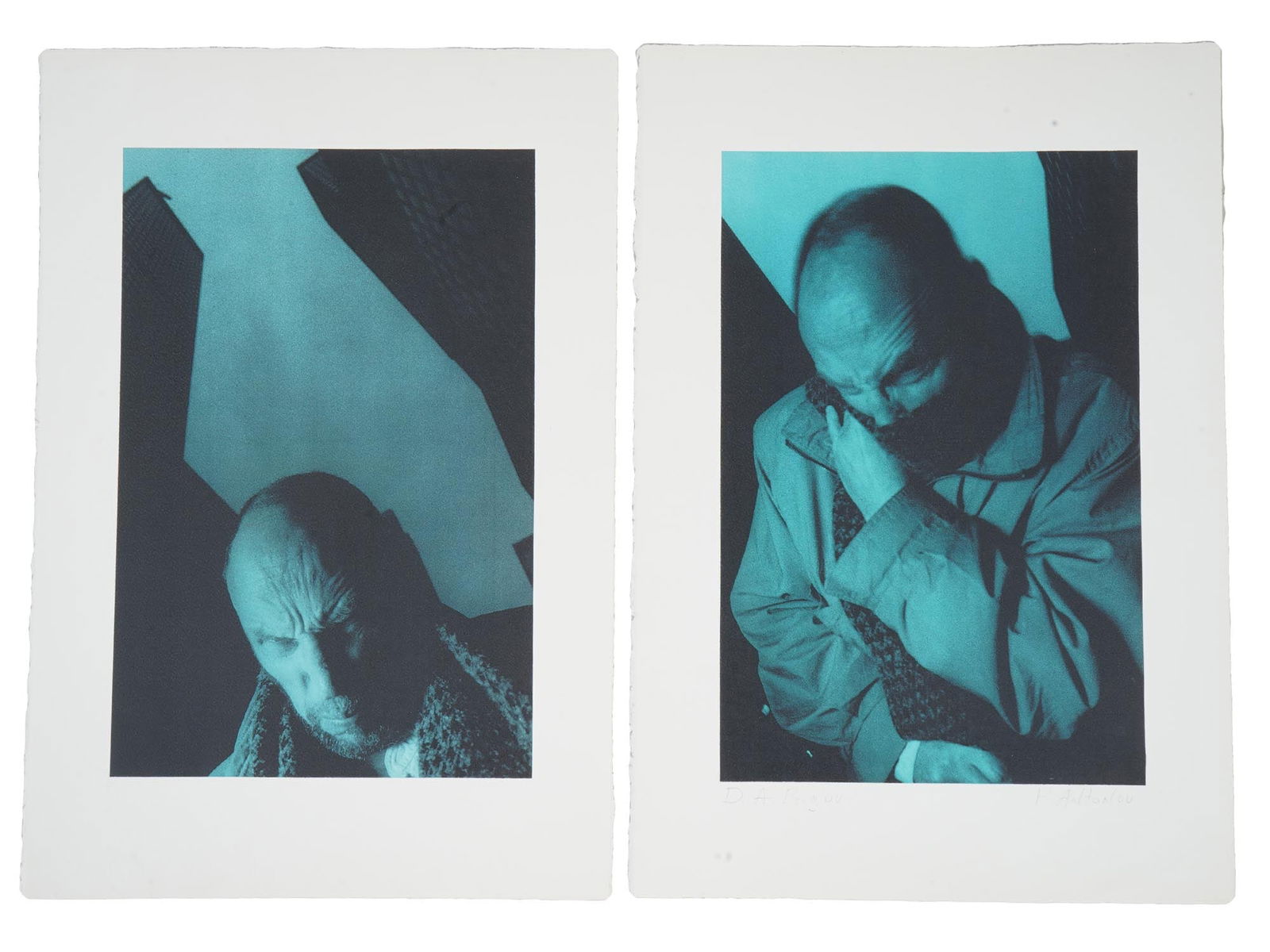 PAIR OF LTD RUSSIAN PORTRAIT PHOTOS BY PAVEL ANTONOV: A pair of limited edition portrait photographs, D. A. Prigov, by Pavel Antonov. One is signed in pencil, lower right, and inscribed in pencil, lower left. Additionally inscribed, dated 2000, and