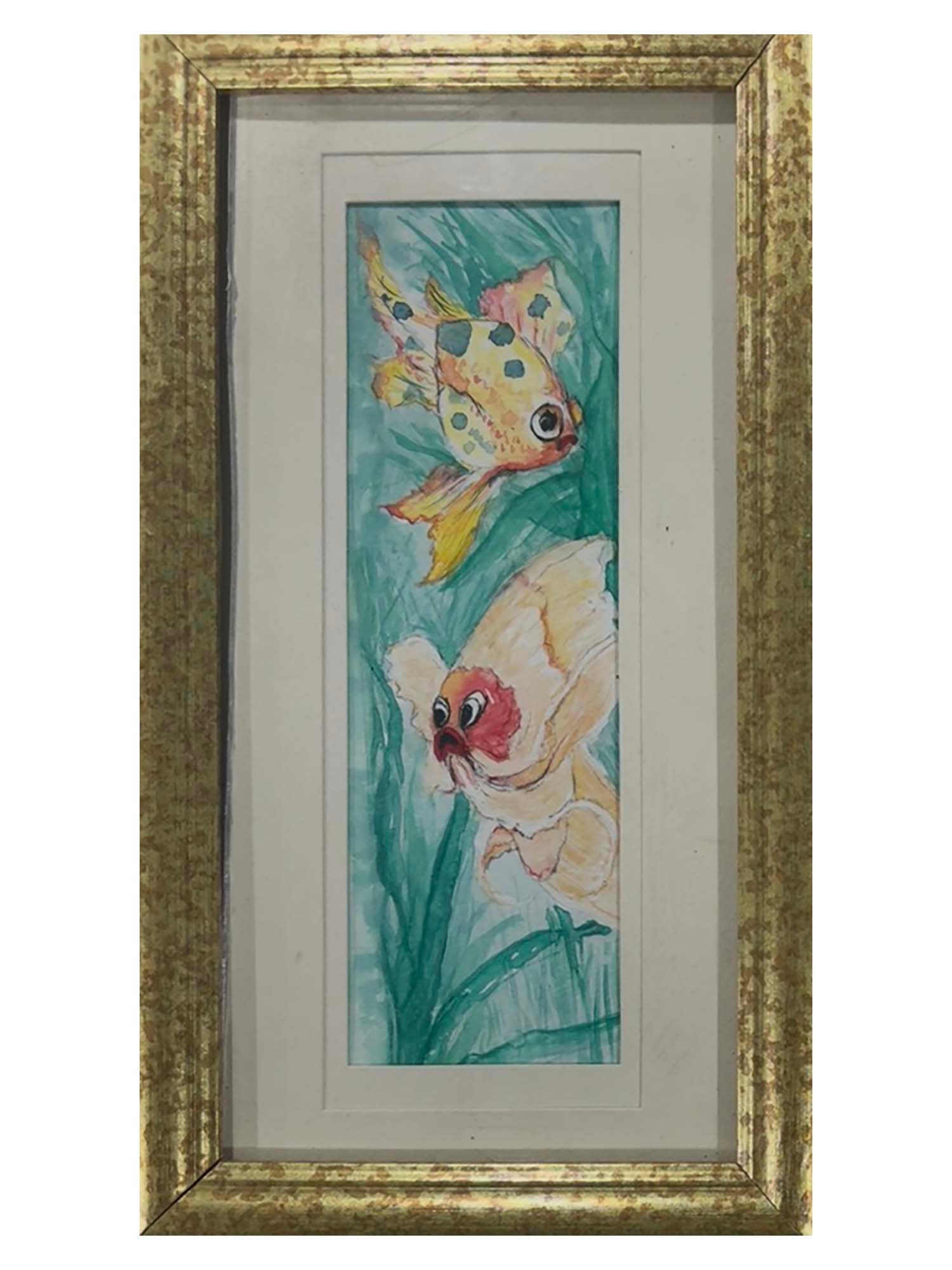 ATTR GERTRUDE ABERCROMBIE AMERICAN WATERCOLOR PAINTING: A vintage, 1950s, watercolor on paper painting Fishes attributed to Gertrude Abercrombie. Signed on the backside. Matted and framed. Gertrude Abercrombie, 1909 to 1977, was an American painter based i