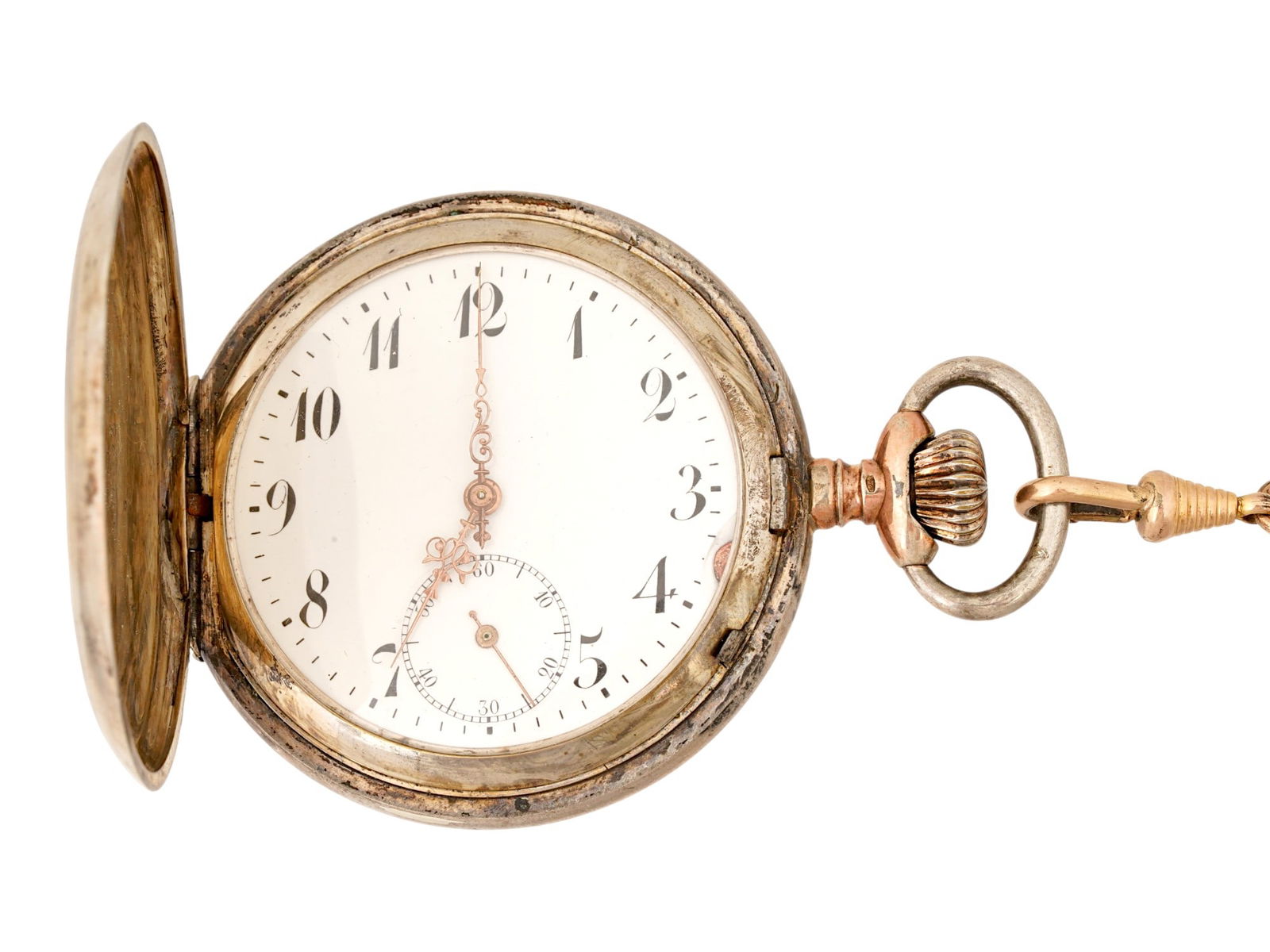 ANTIQUE VICTORIAN GILT SILVER POCKET WATCH WITH CHAIN (1 of 10)