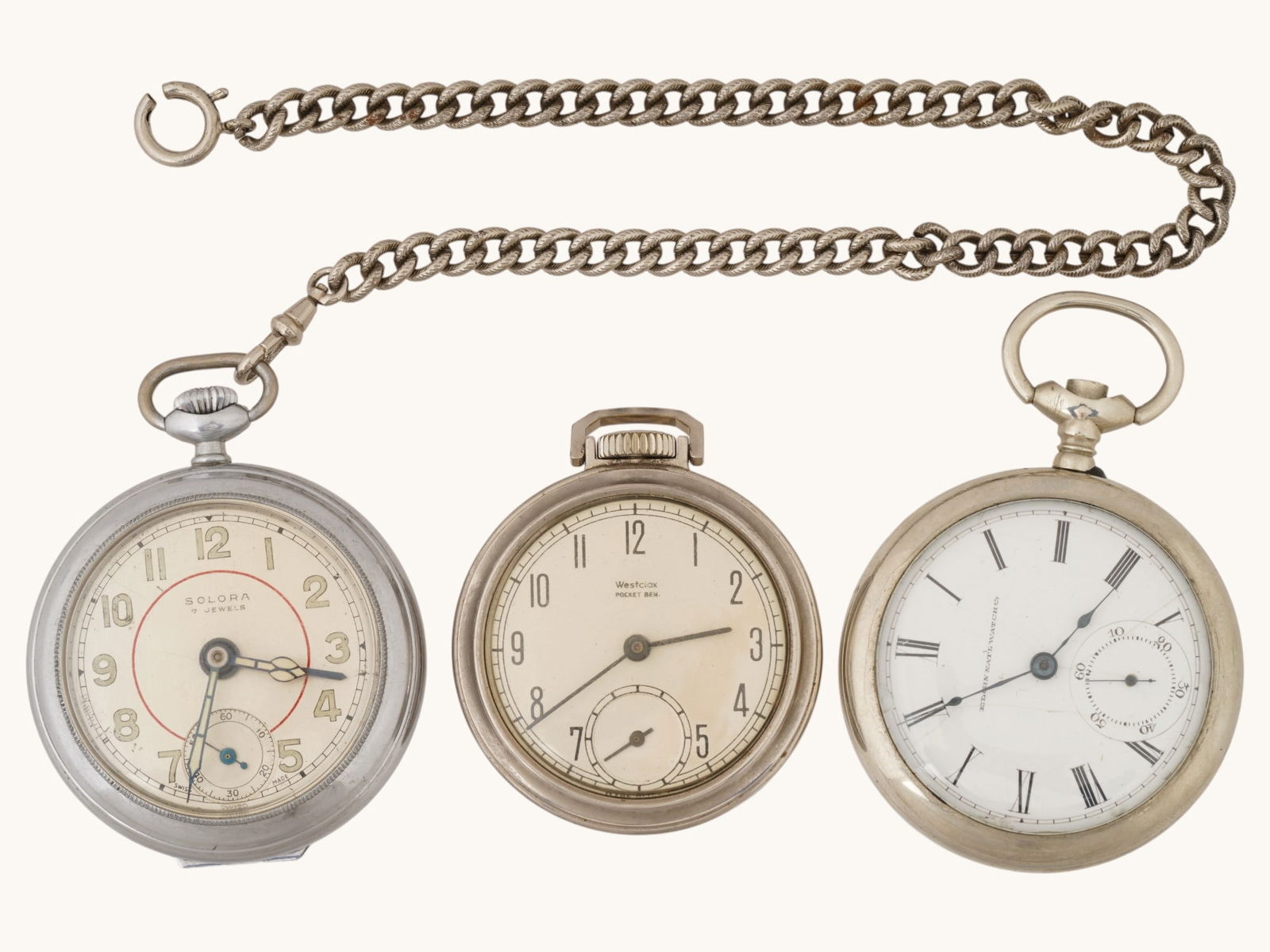 ANTIQUE SOLORA 7 JEWELS WESTCLOX ELGIN POCKET WATCHES (1 of 6)