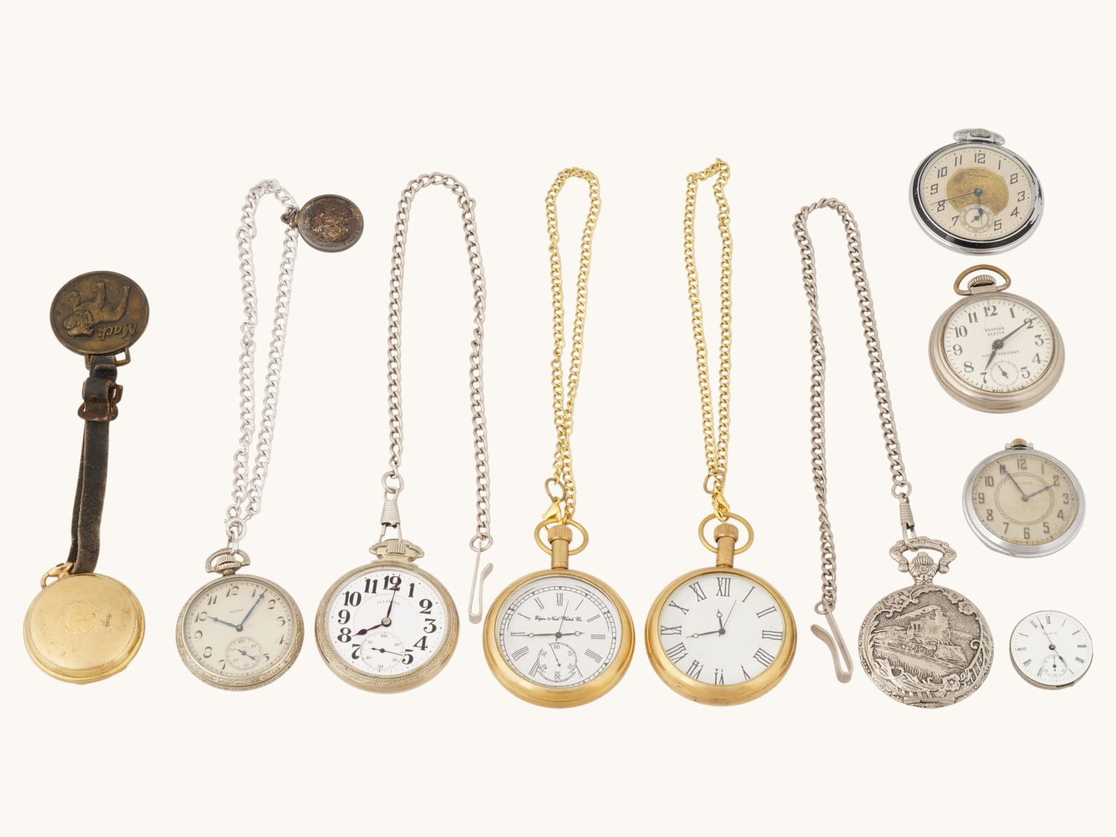 COLLECTION OF ANTIQUE VINTAGE POCKET WATCHES W CHAINS (1 of 12)