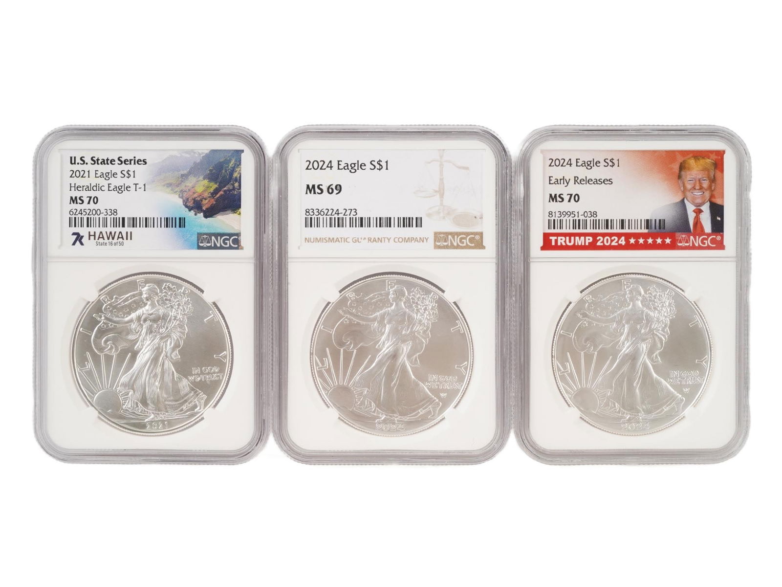 LOT ONE DOLLAR AMERICAN SILVER EAGLE COINS GRADED BY NGC (1 of 2)