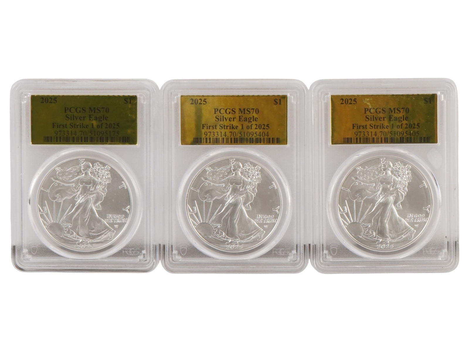 LOT 2025 AMERICAN SILVER EAGLE COINS GRADED MS70 PCGS (1 of 4)