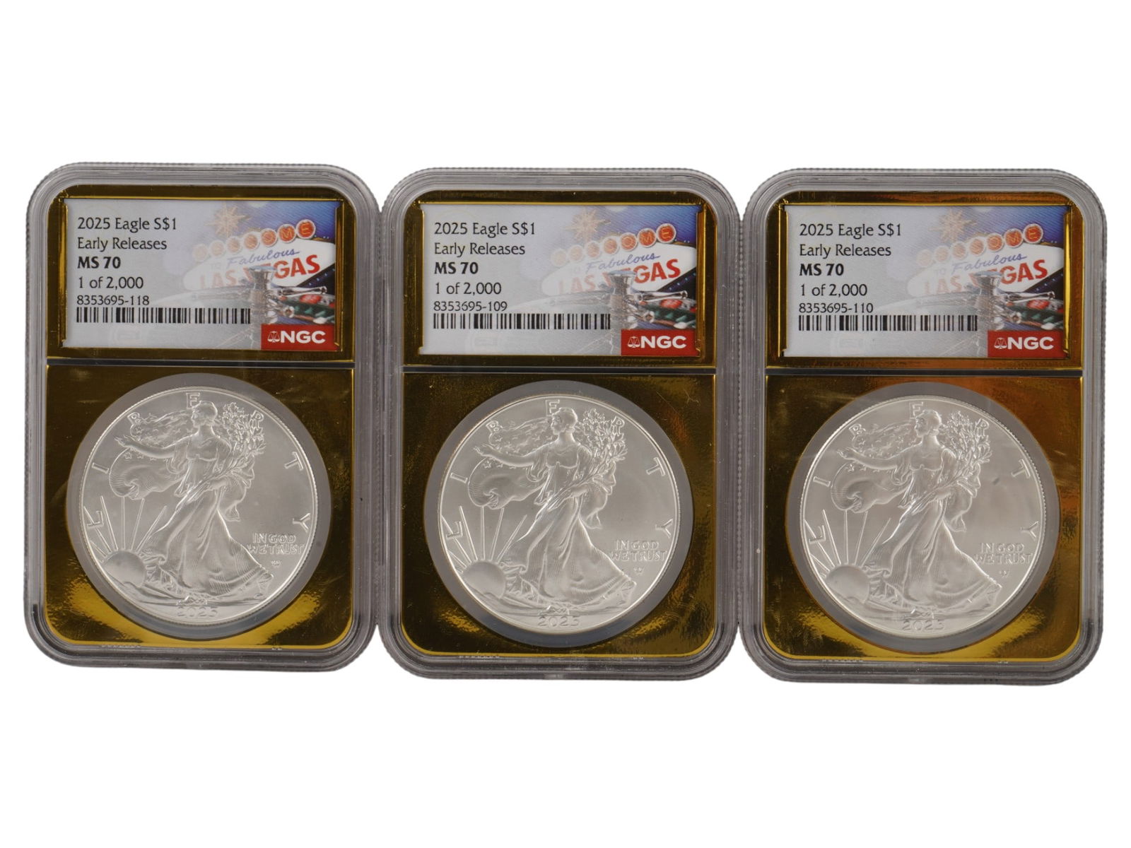 LOT OF 2025 US SILVER EAGLE COINS GRADED MS 70 BY NGC (1 of 4)