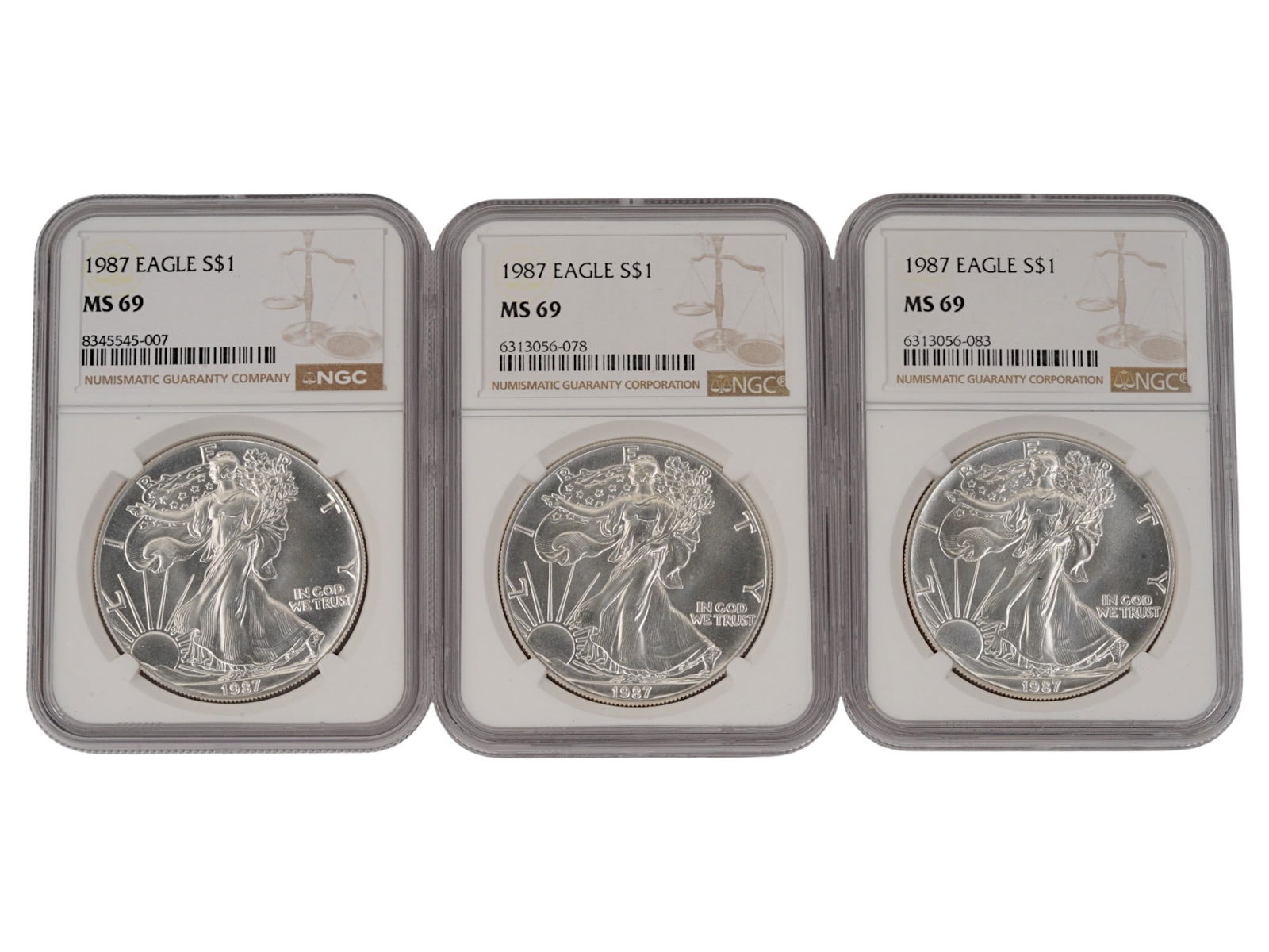 1987 AMERICAN SILVER EAGLE COINS GRADED MS69 BY NGC (1 of 2)