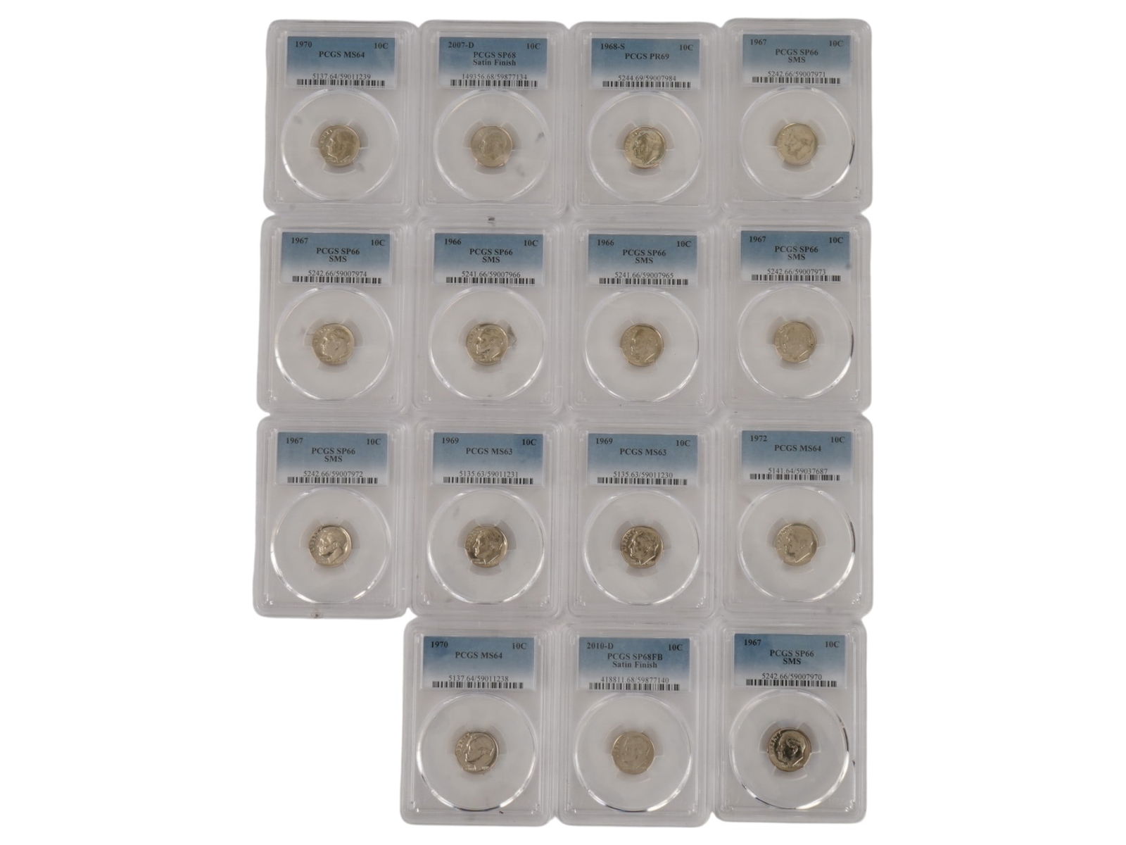 SET OF PCGS CERTIFIED ROOSEVELT DIMES SMS PS GRADED (1 of 10)
