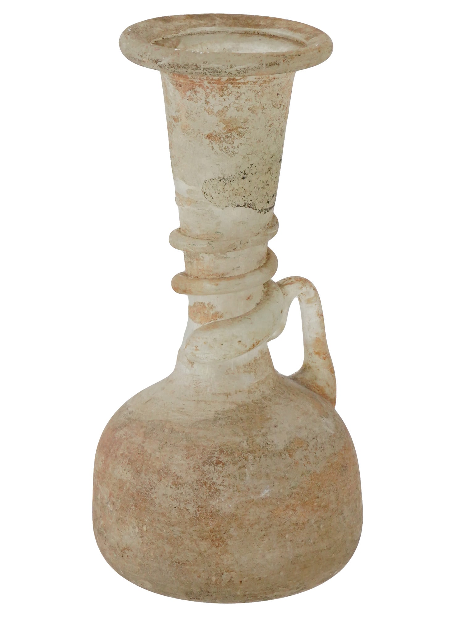 VINTAGE MURANO GLASS ROMAN VASE SCAVO TECHNIQUE: A vintage Murano glass vase crafted using the Scavo technique, designed to replicate the textured appearance and patina of ancient archaeological glass, including that of Roman antiquity. The vase exh