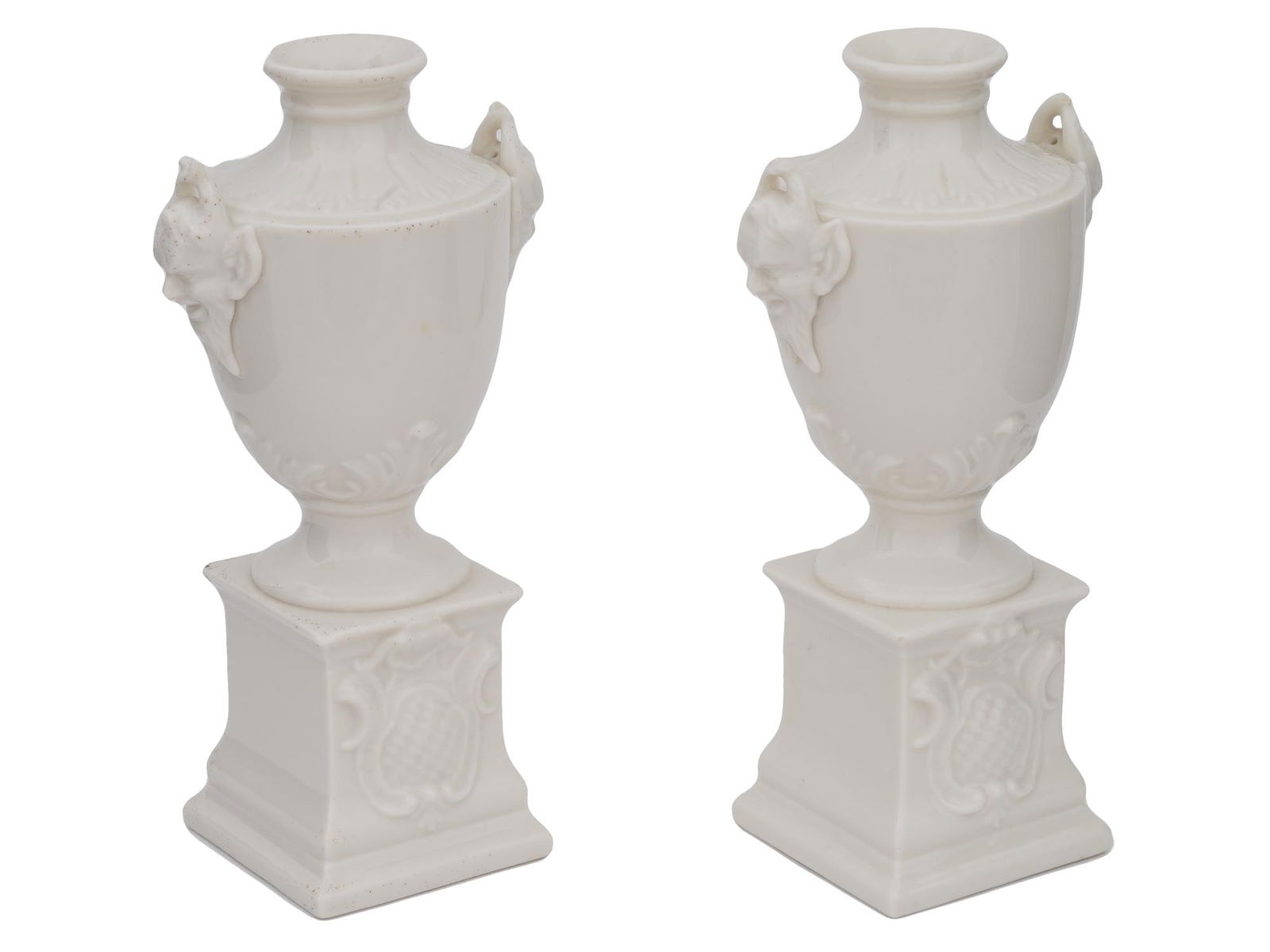 ANTIQUE NYMPHENBURG PORCELAIN SATYR URN VASES (1 of 9)