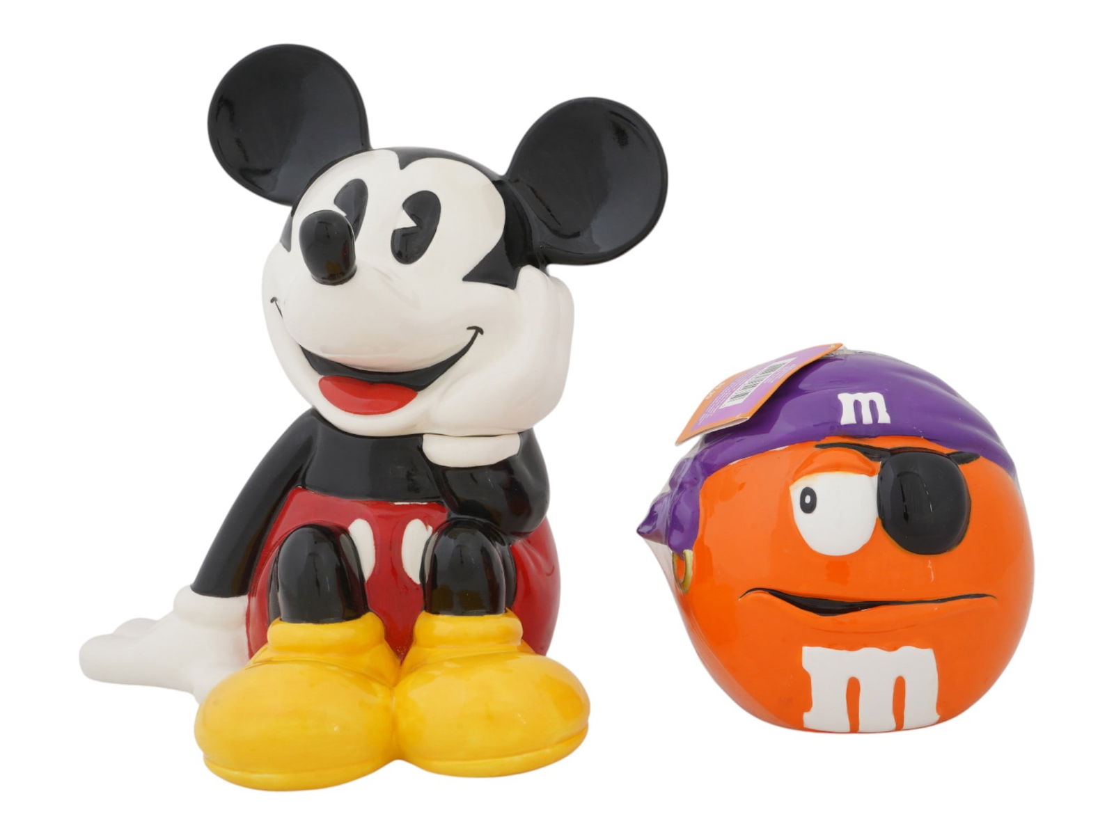 MICKEY MOUSE AND M AND MS CERAMIC COOKIE JARS - 2