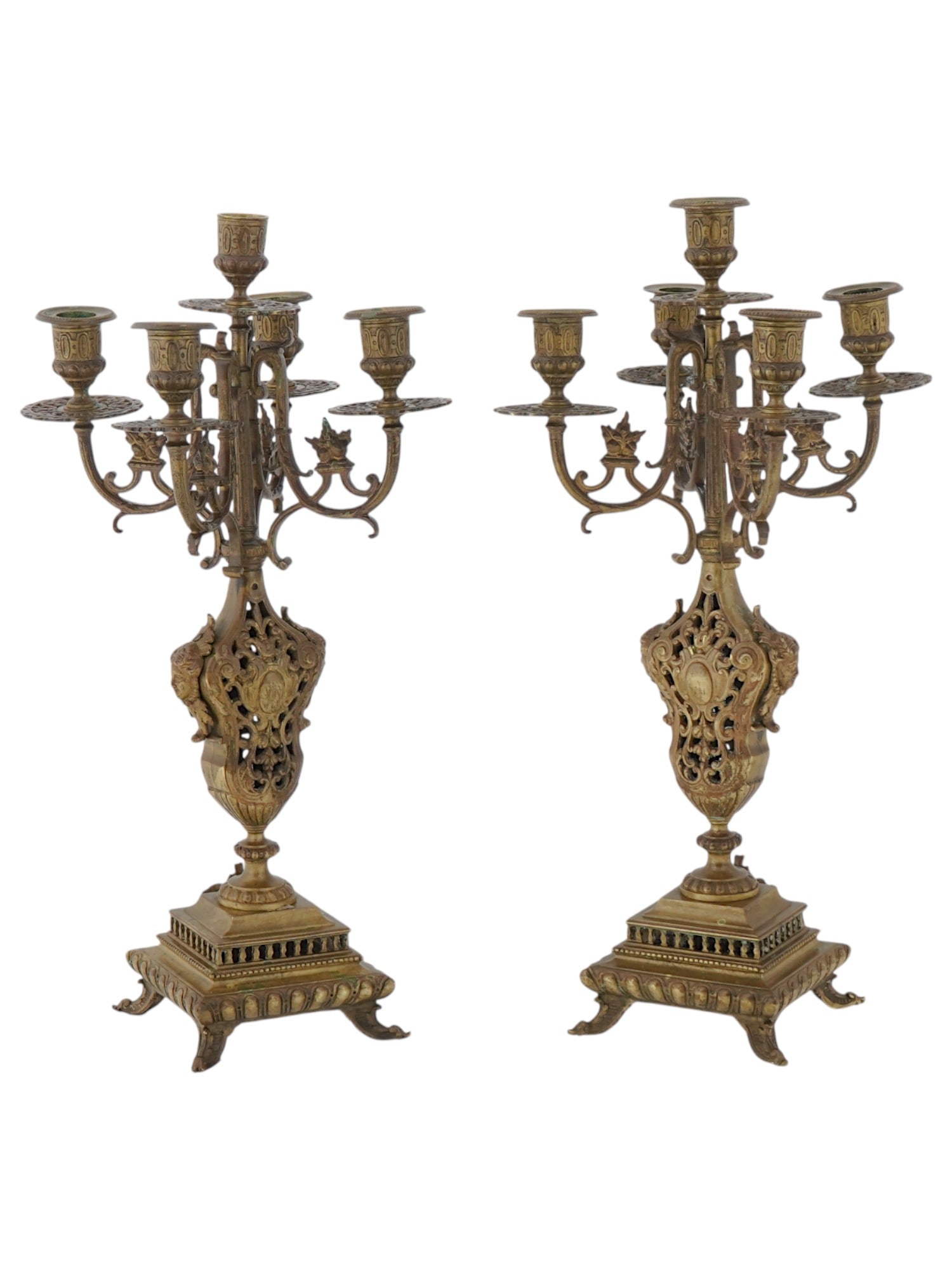 PAIR OF ANTIQUE LATE 19TH C BRONZE CANDELABRA (1 of 8)