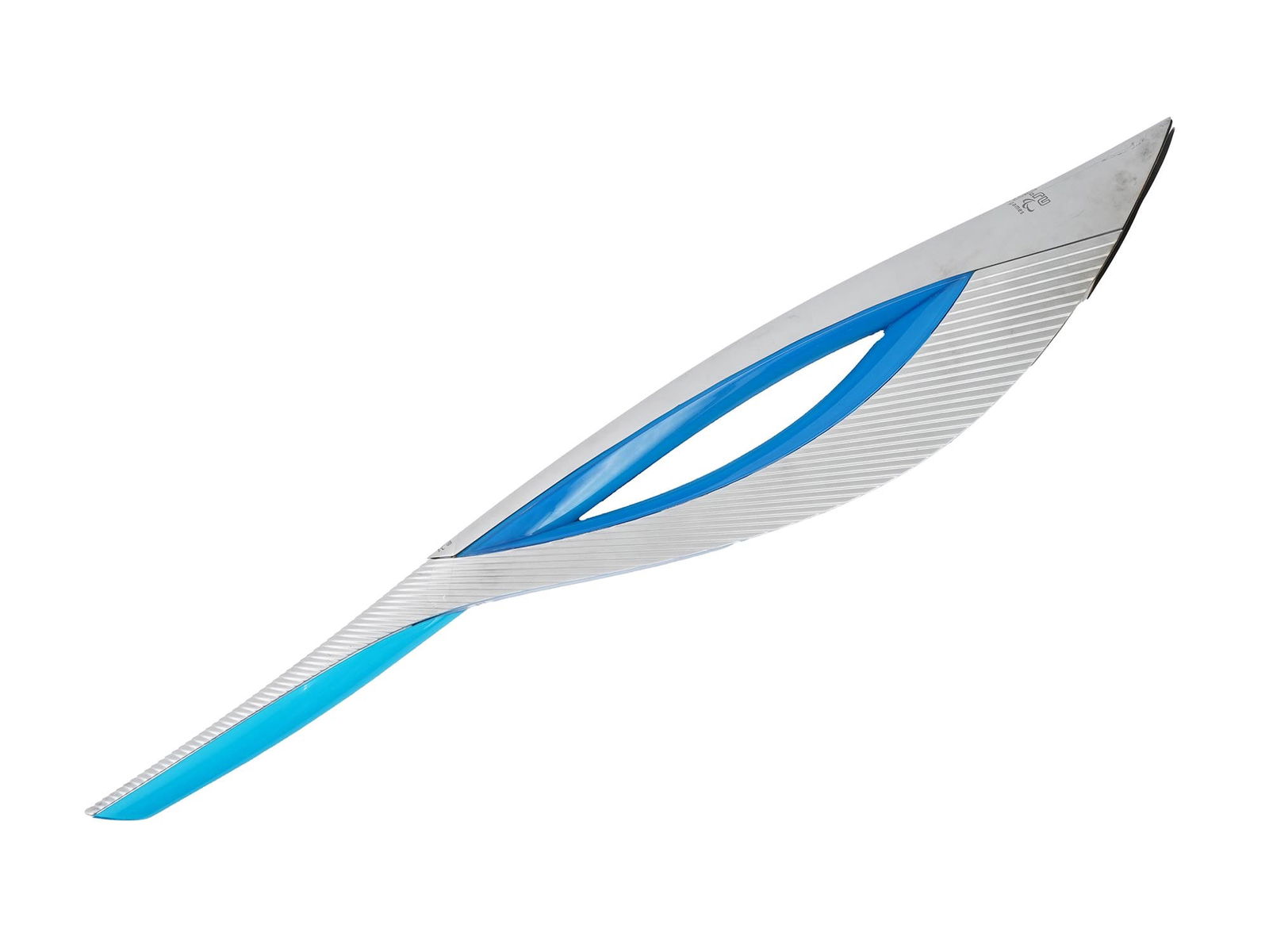 RUSSIAN SOCHI 2014 SKY BLUE PARALYMPIC TORCH MODEL: A Russian Sochi 2014 Paralympic Torch in a sky blue shade, symbolizes the strength of character inherent in the Paralympic movement. Marked with an etched mark. Numbered 01969. Russian Sports Games